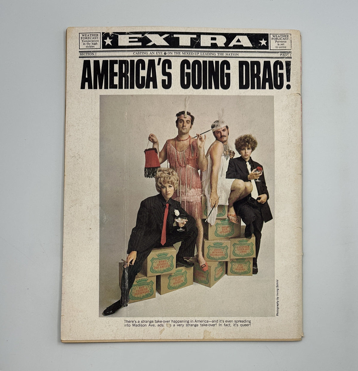 MAD Magazine No. 124 January 1969 features a cover illustration titled 'America's Going Drag!' showcasing four individuals in playful attire, highlighting humor and satire prevalent in the issue.