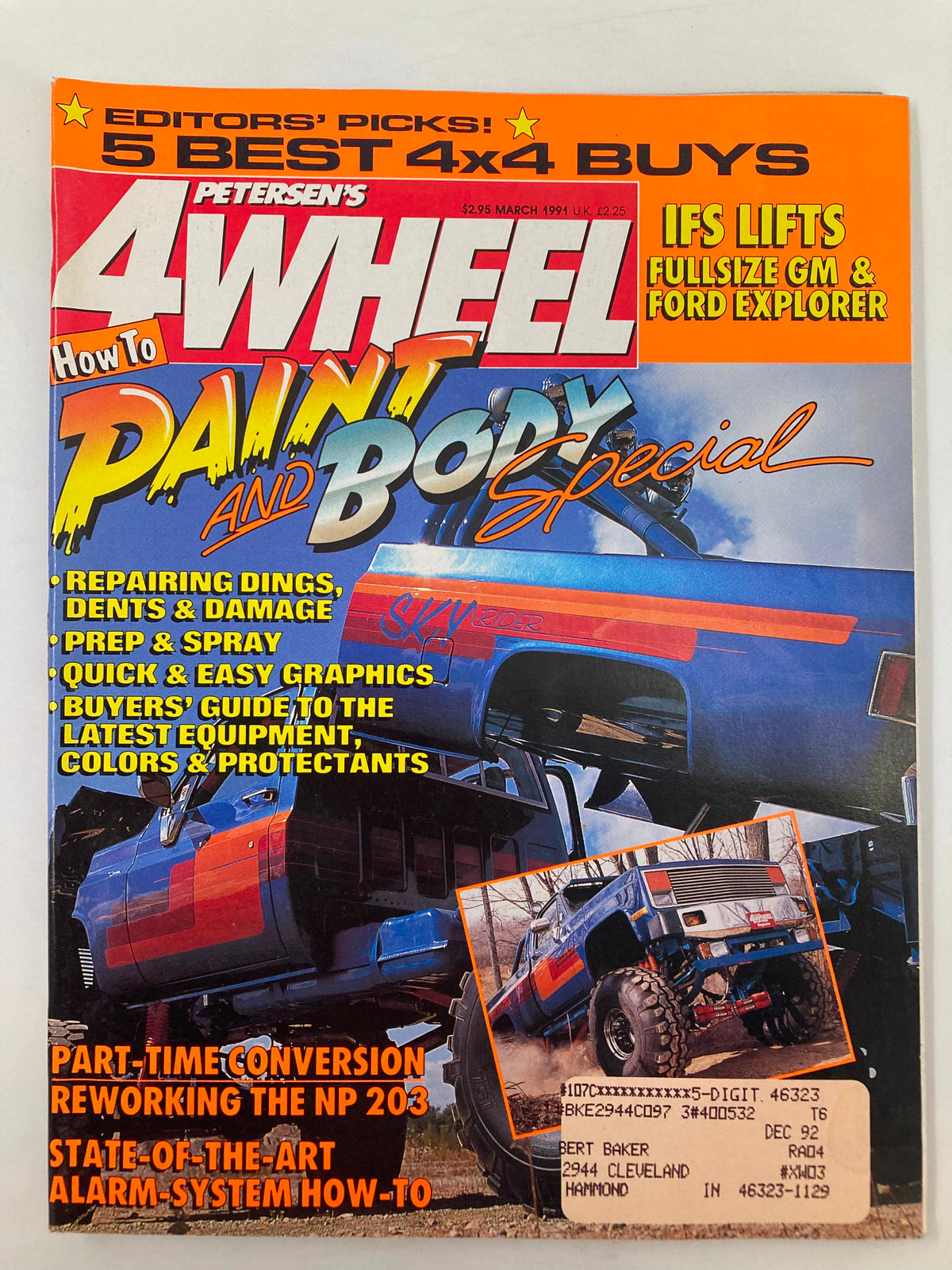 Petersen's 4 Wheel & Off-Road Magazine, March 1991 cover featuring David Smith's '81 Chevy Deluxe, highlighting topics on automotive painting and body repair.