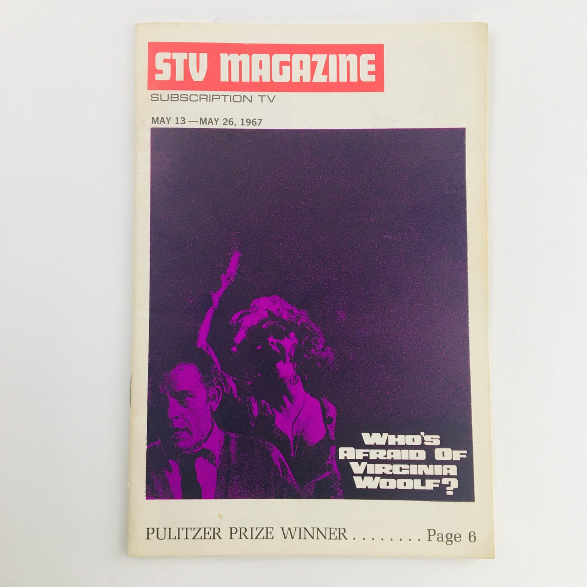 Cover of STV Magazine Subscription TV from May 13 to May 26, 1967, featuring the headline 'Who's Afraid of Virginia Woolf?' and highlighting a Pulitzer Prize winner.