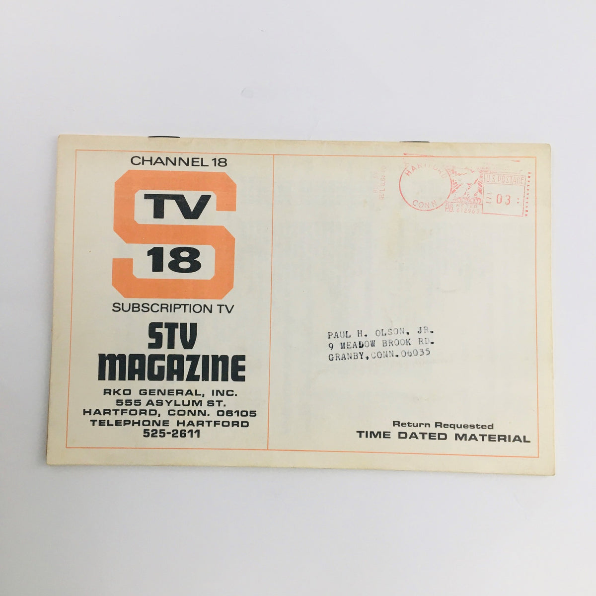 Back cover of STV Magazine Subscription TV, displaying subscription details and address label, dated January 5-18, 1968.