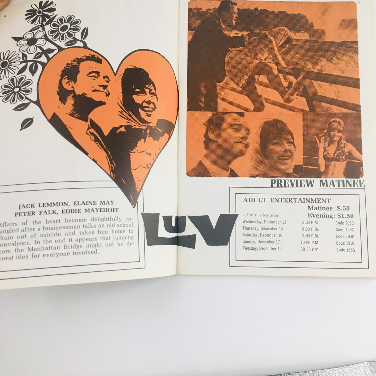 Inside spread of STV Magazine Subscription TV December 9-22, 1968 showcasing Jack Lemmon and Elaine May along with details on adult entertainment matinees.