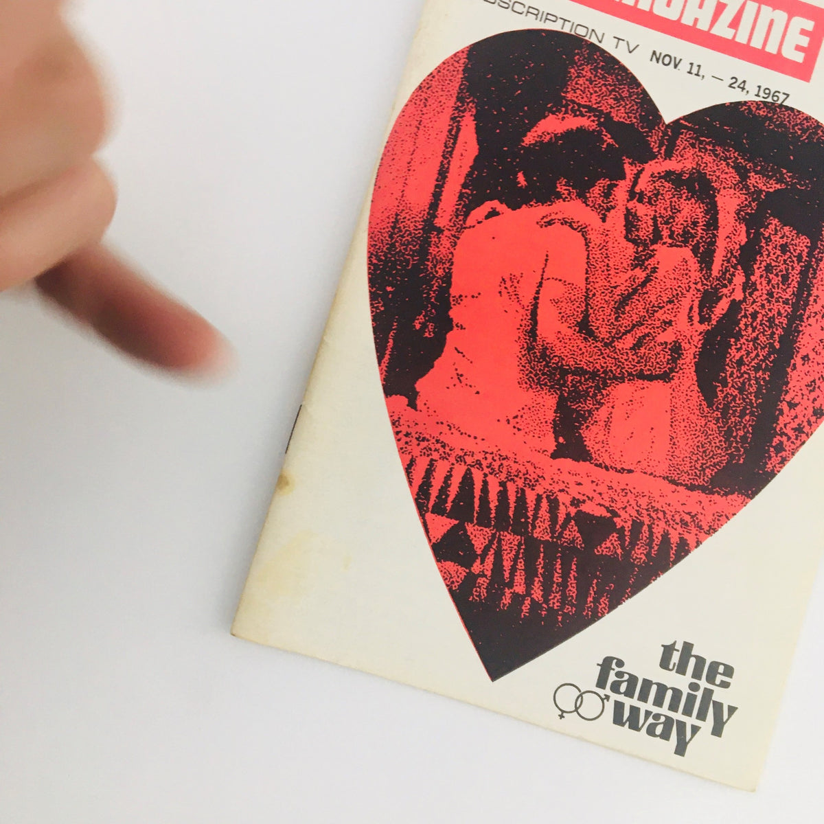 Close-up of the STV Magazine Subscription TV cover from November 11-24, 1967 highlighting the heart motif and 'The Family Way' title alongside a vintage illustration.