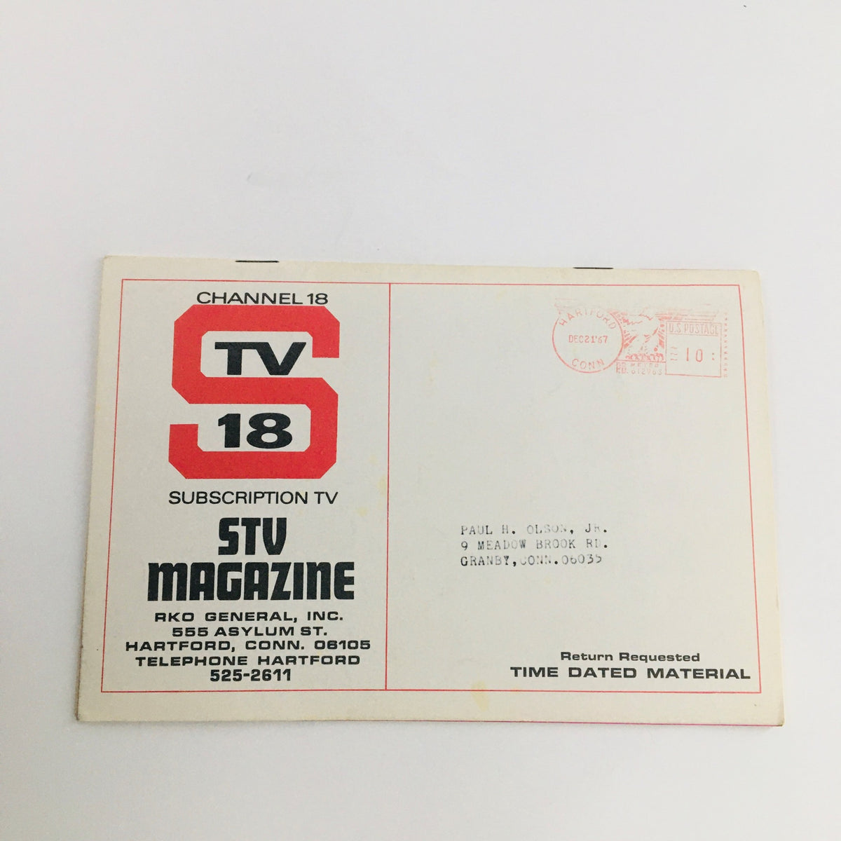 Back cover of STV Magazine Subscription TV issue from December 23, 1967 - January 5, 1968, featuring details about subscription and mailing information.