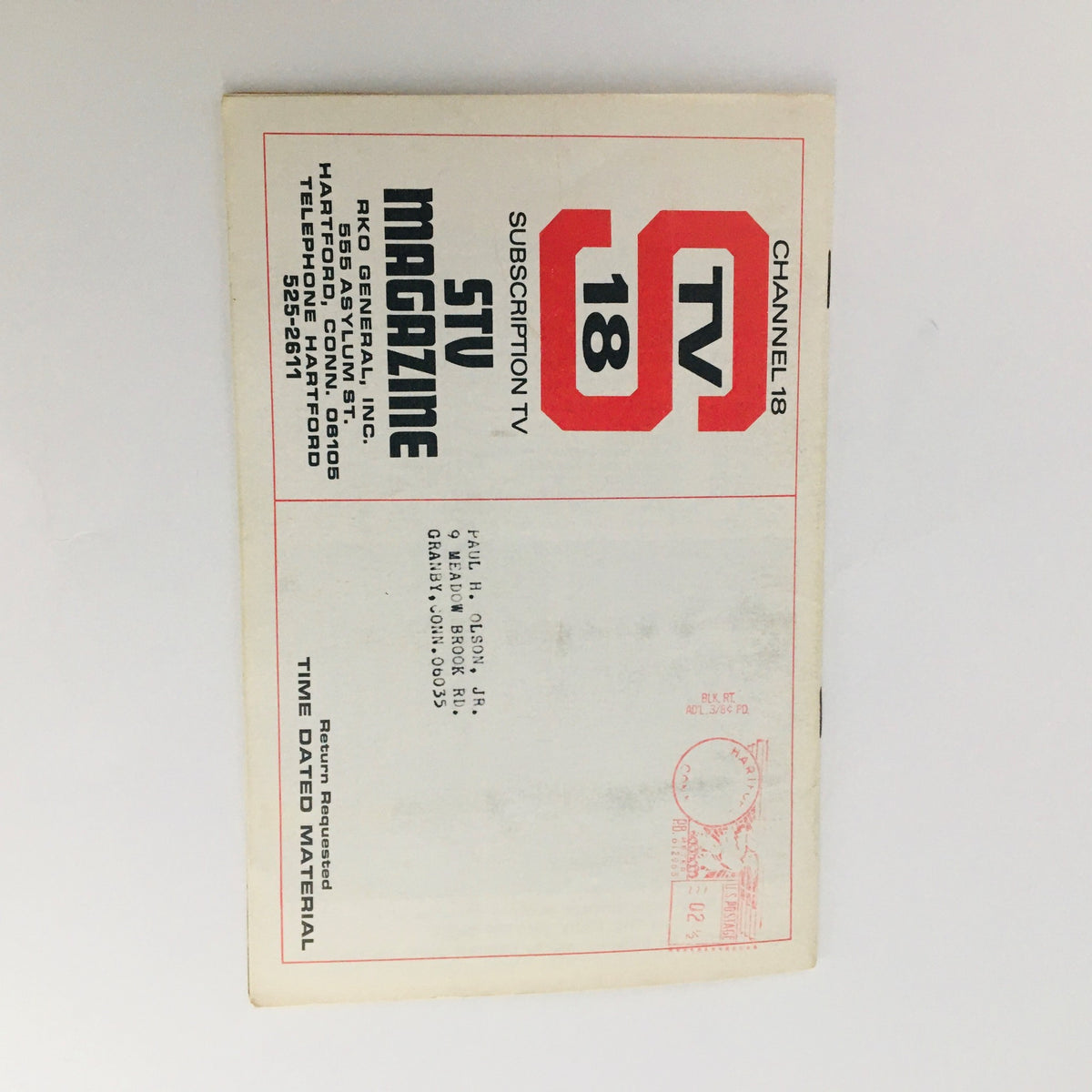 Back cover of STV Magazine Subscription TV with subscription details and address label.