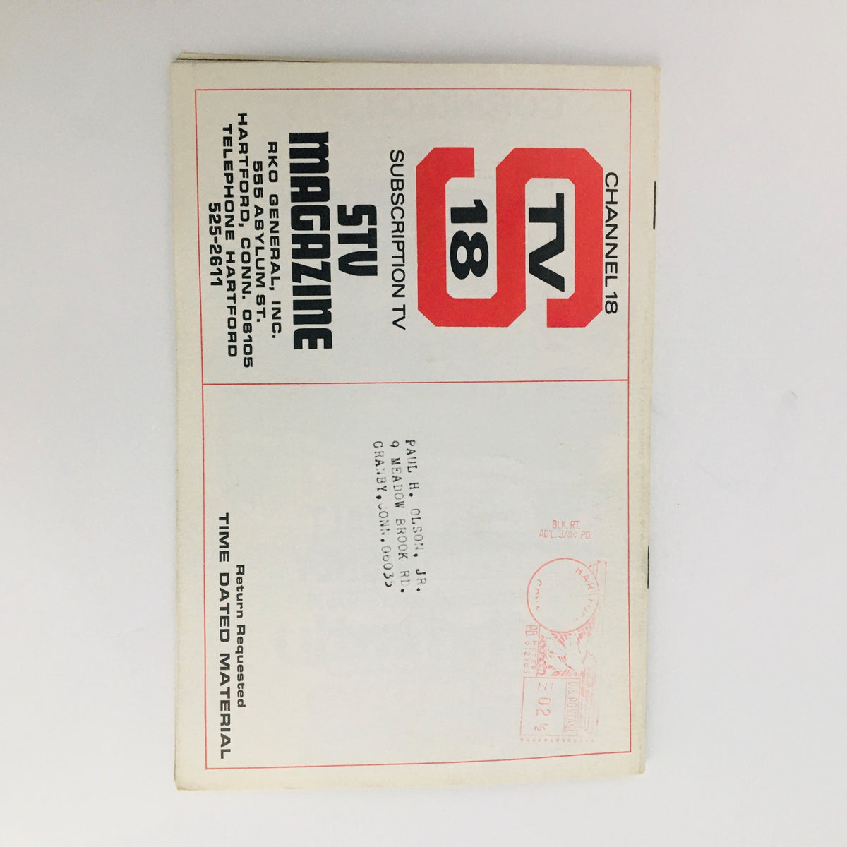 Back cover of STV Magazine Subscription TV August 5-18, 1967 displaying the address label and vintage design details.