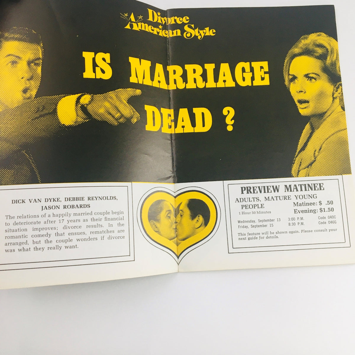 Inside spread of STV Magazine Subscription TV September 2-15, 1967 showcasing a promotional page for the film 'Divorce American Style' highlighting cast and showtimes.