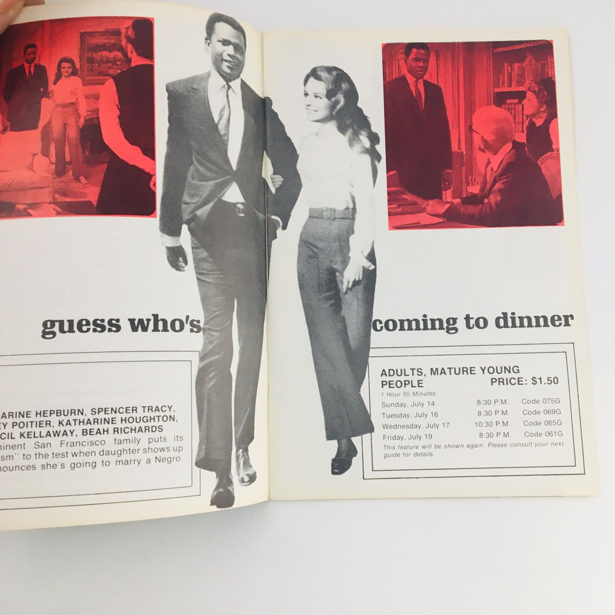 Inside spread of STV Magazine July 6-20, 1968, showcasing Sidney Poitier and Katharine Hepburn with a feature on 'Guess Who's Coming to Dinner'.