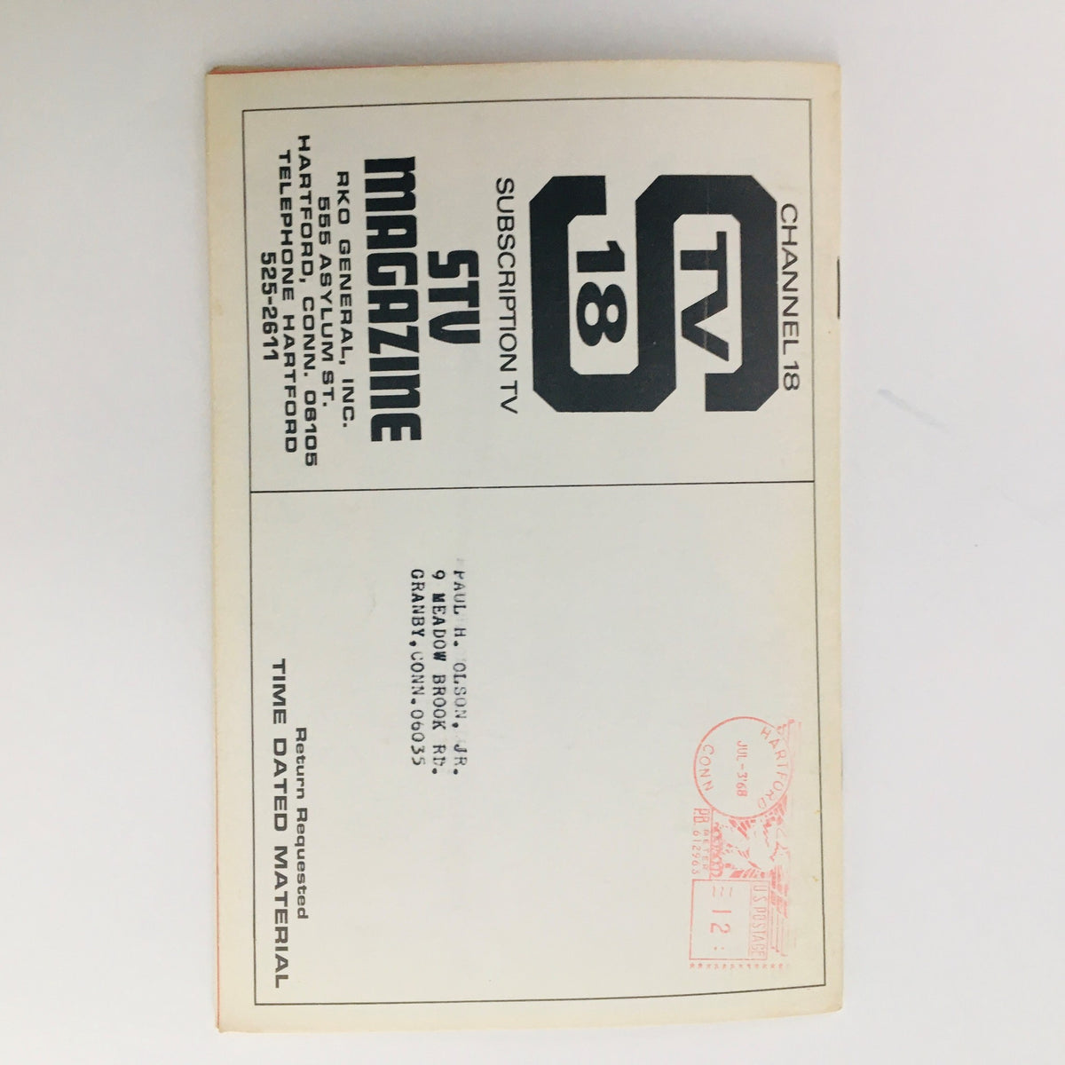 Back cover of STV Magazine Subscription TV July 6-20, 1968, displaying subscription details and address label.
