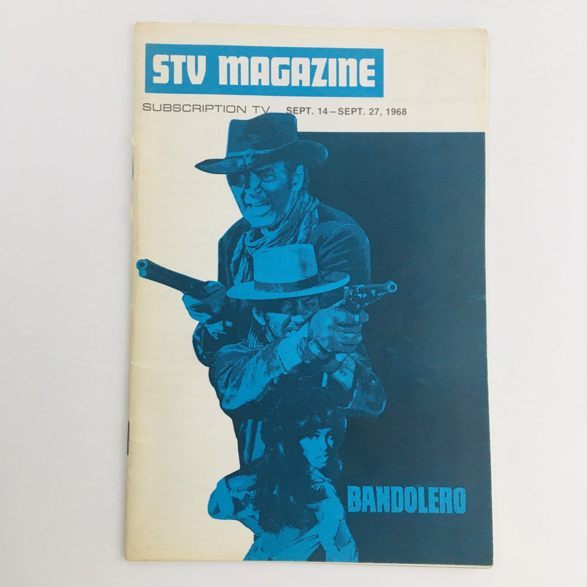 Cover of STV Magazine subscription issue September 14-27, 1968, featuring James Stewart in Bandolero! with a striking blue illustration.