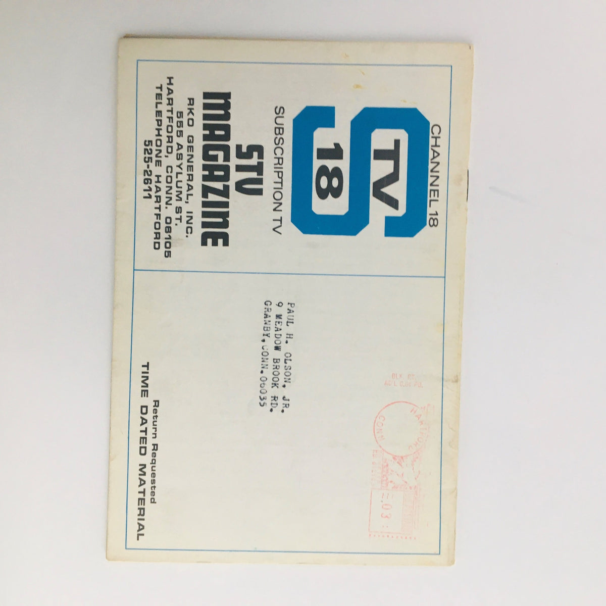 Back cover of STV Magazine subscription TV September 14-27, 1968, displaying mailing information with retro design elements.