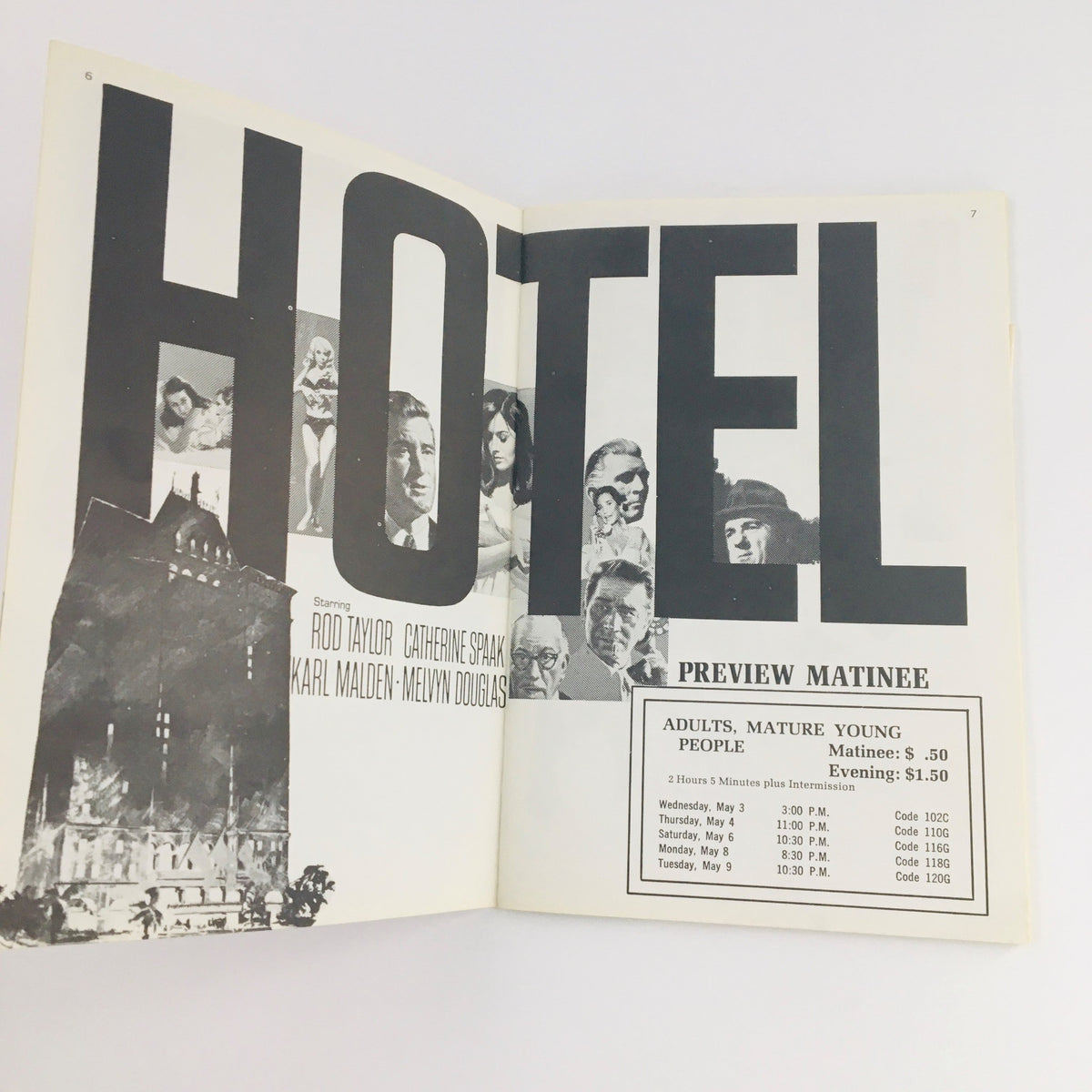 Inside page of STV Magazine Subscription TV April 1967 featuring a preview of the film 'Hotel' with notable actors and showtimes listed.