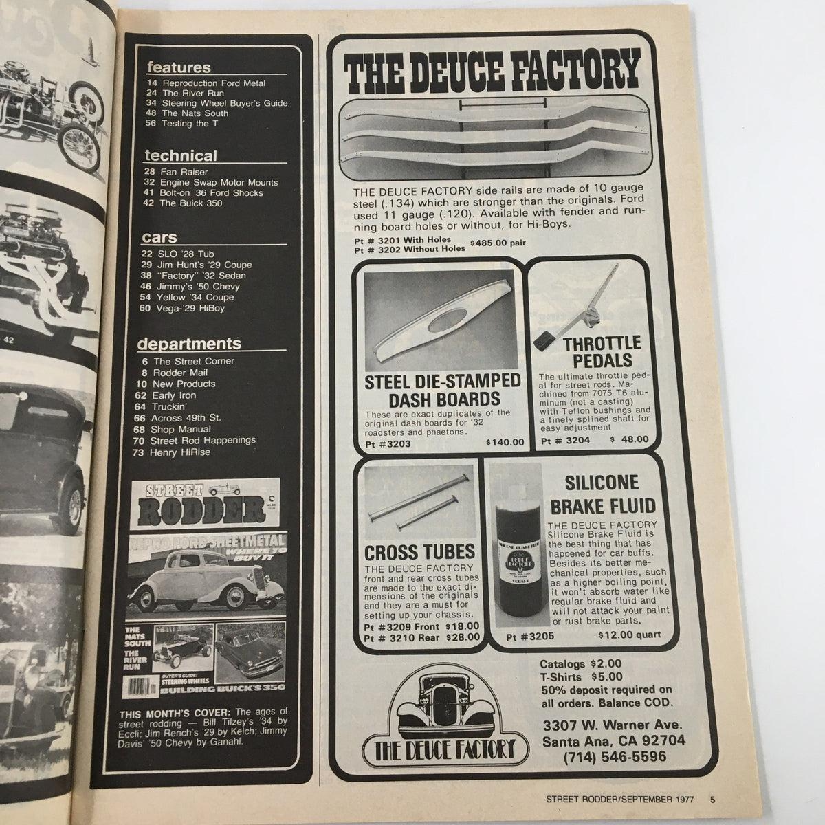 Interior page of VTG Street Rodder Magazine September 1977 displaying features and technical information regarding street rod customization and parts, reflecting the automotive culture of the late 1970s.