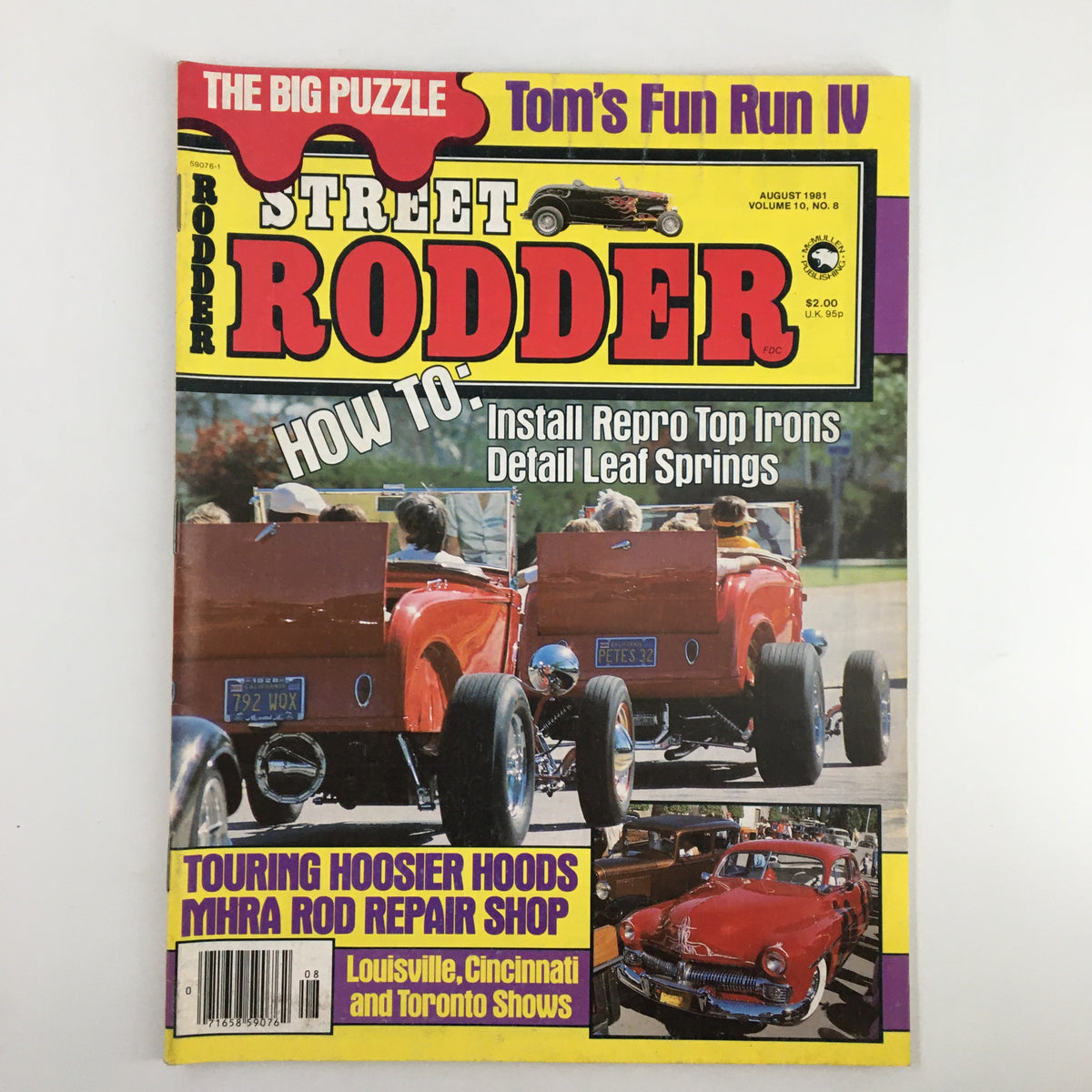 Cover of VTG Street Rodder Magazine August 1981, featuring vintage street rods and articles on automotive culture and Hoosier Hoods Shops.