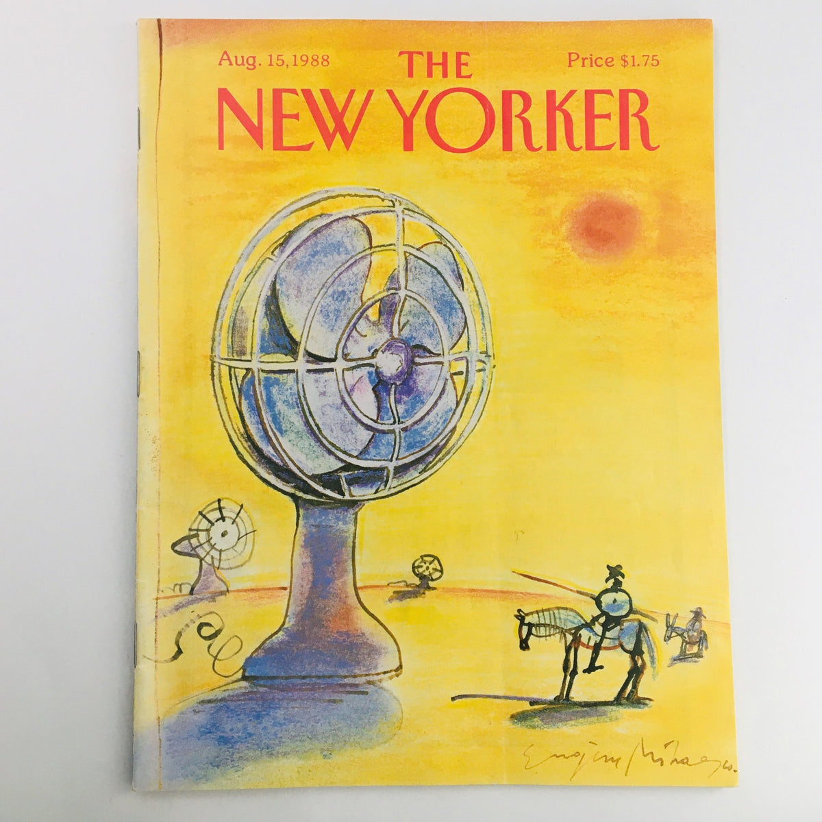 The New Yorker August 15 1988 magazine cover featuring a colorful illustration of fans and a sunny backdrop, designed by Eugene Mihaesco.