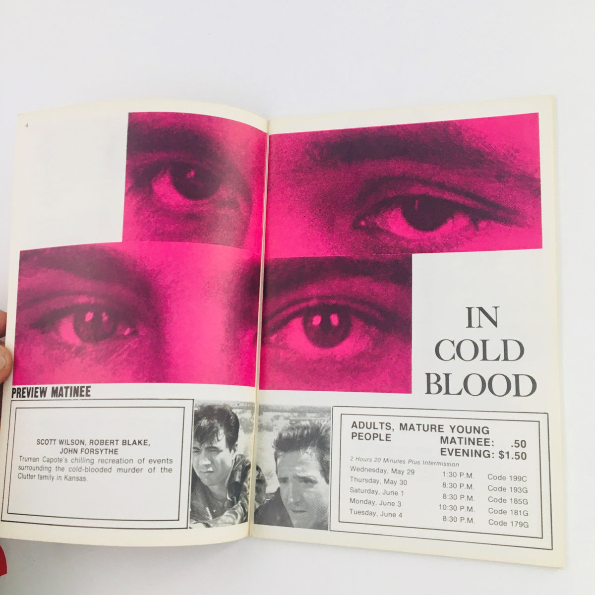 Inside page of STV Magazine Subscription TV May 25-June 7 1968 featuring the film In Cold Blood with striking pink graphic elements and actor listings including Scott Wilson and Robert Blake.