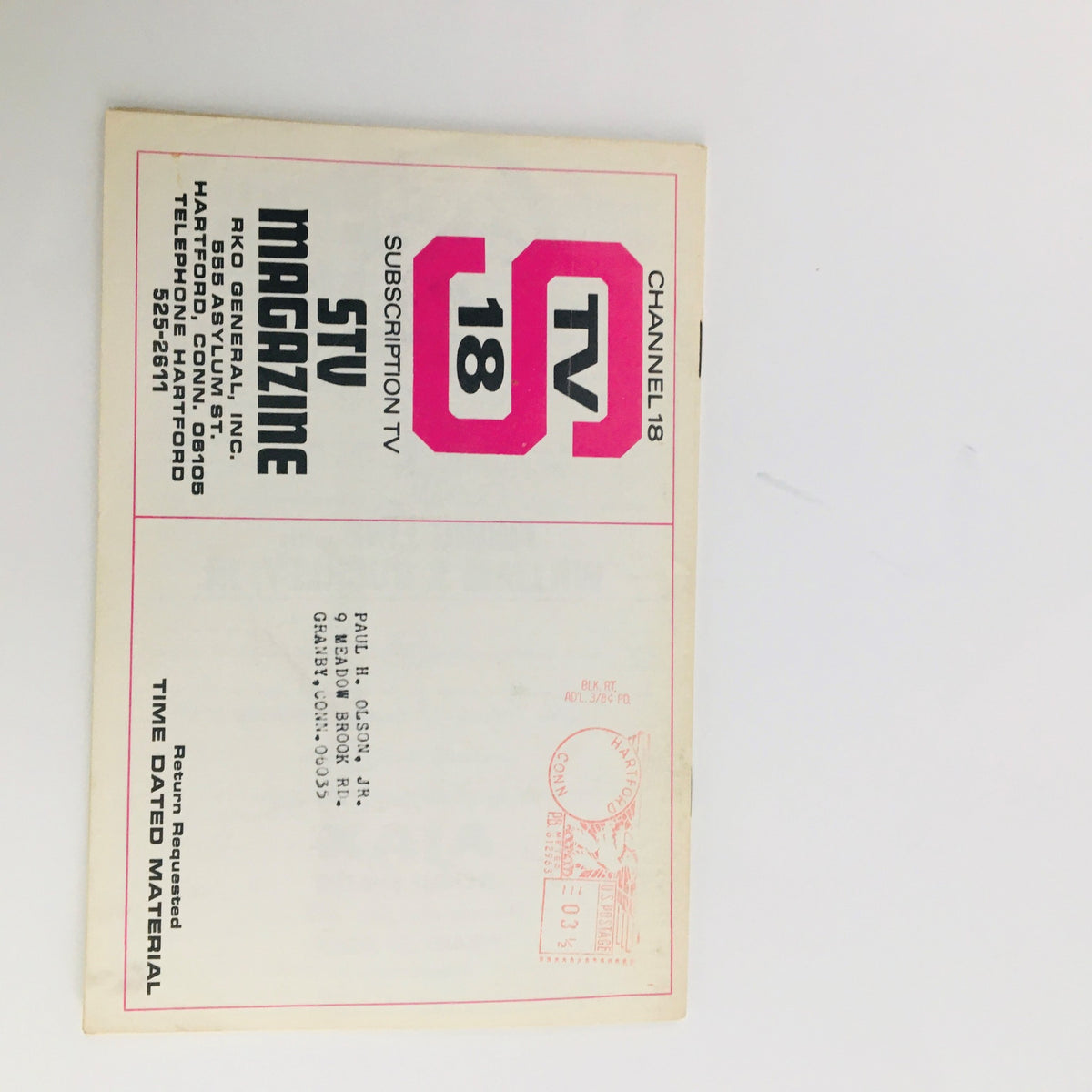 Back cover of STV Magazine Subscription TV May 25-June 7 1968 displaying the magazine's subscription details and address label, emphasizing its vintage character.
