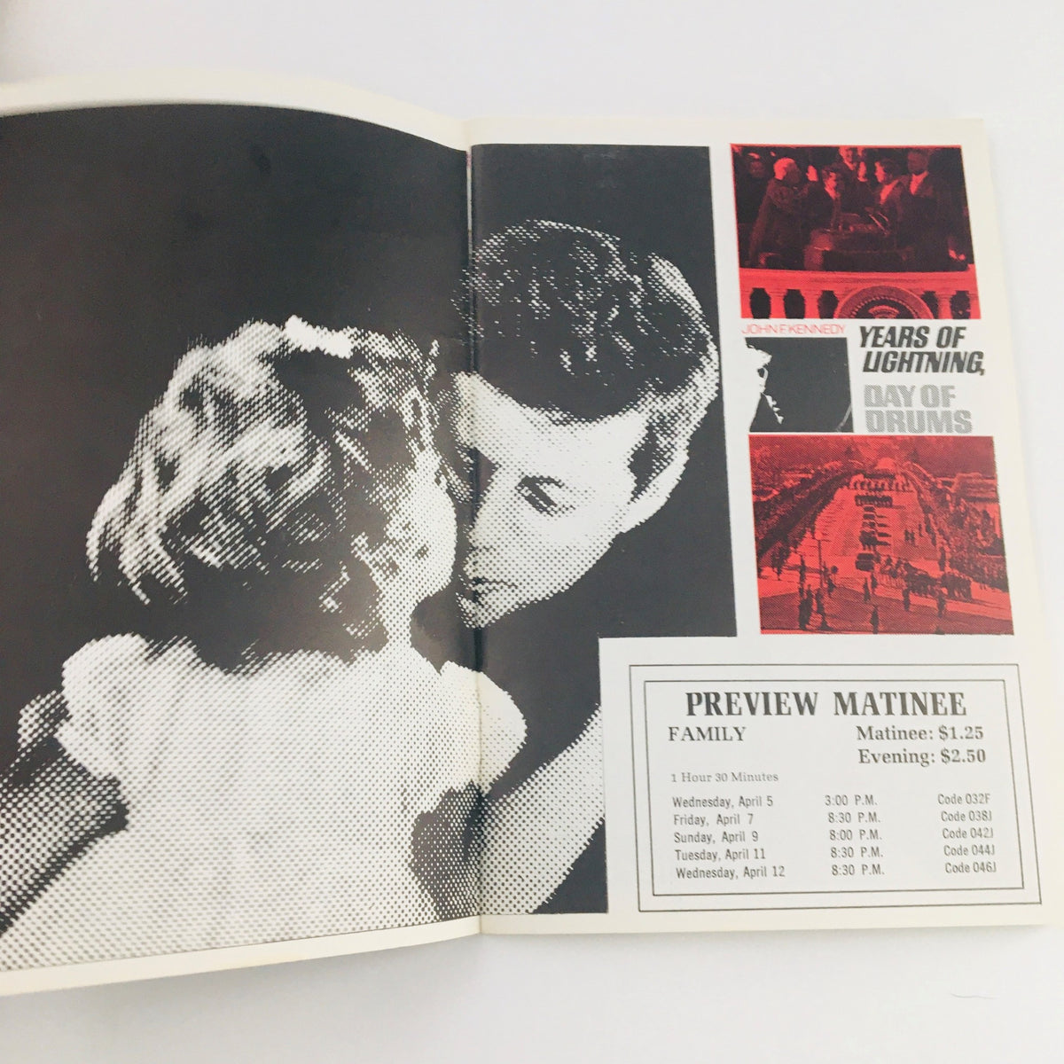 Inside page of STV Magazine Subscription TV April 1-14 1967, featuring a nostalgic image of a couple with John F. Kennedy notable moments highlighted, capturing the essence of the publication 'Years of Lightning.'