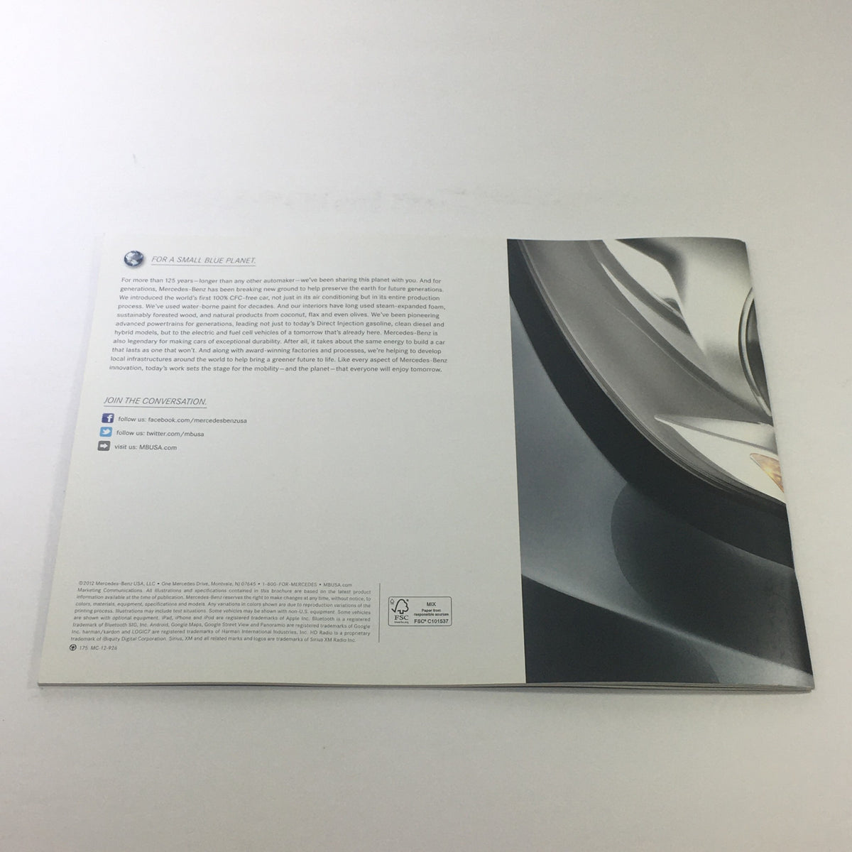 Back cover of the 2013 Mercedes-Benz C-Class Sedan and Coupe Dealership Car Auto Brochure Catalog with a sleek design and contact information.
