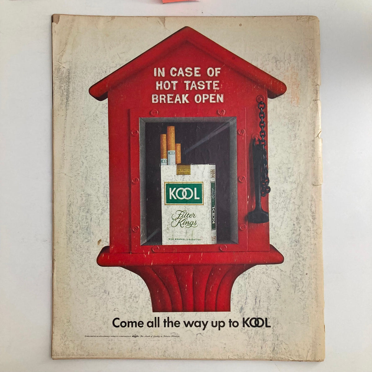 Cover of VTG Life Magazine dated May 1, 1970, featuring an advertisement for KOOL cigarettes inside a red firebox, with the tagline 'In Case of Hot Taste Break Open.' The image reflects the vintage style of magazine advertisement from that era.