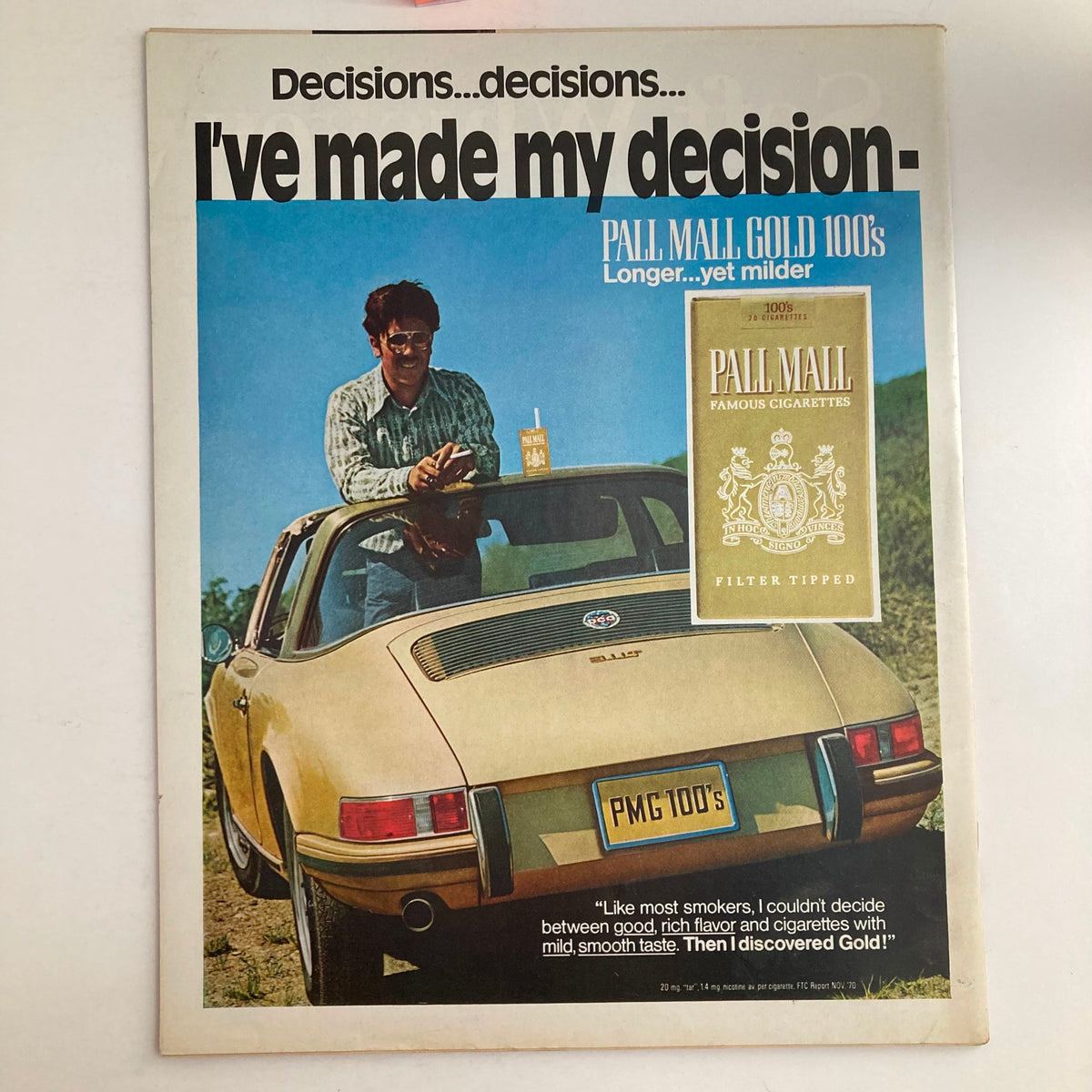 Back cover of the VTG Life Magazine October 29 1971, featuring a vintage advertisement for Pall Mall cigarettes, illustrating 1970s advertising styles.