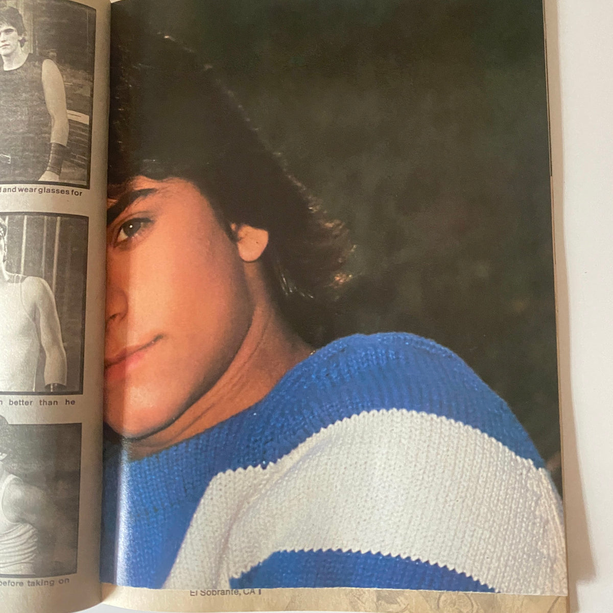 Teen Beat Magazine November 1983 featuring a close-up of a young male model with dark hair wearing a blue and white striped sweater. Image showcases a peek into '80s pop culture and fashion.