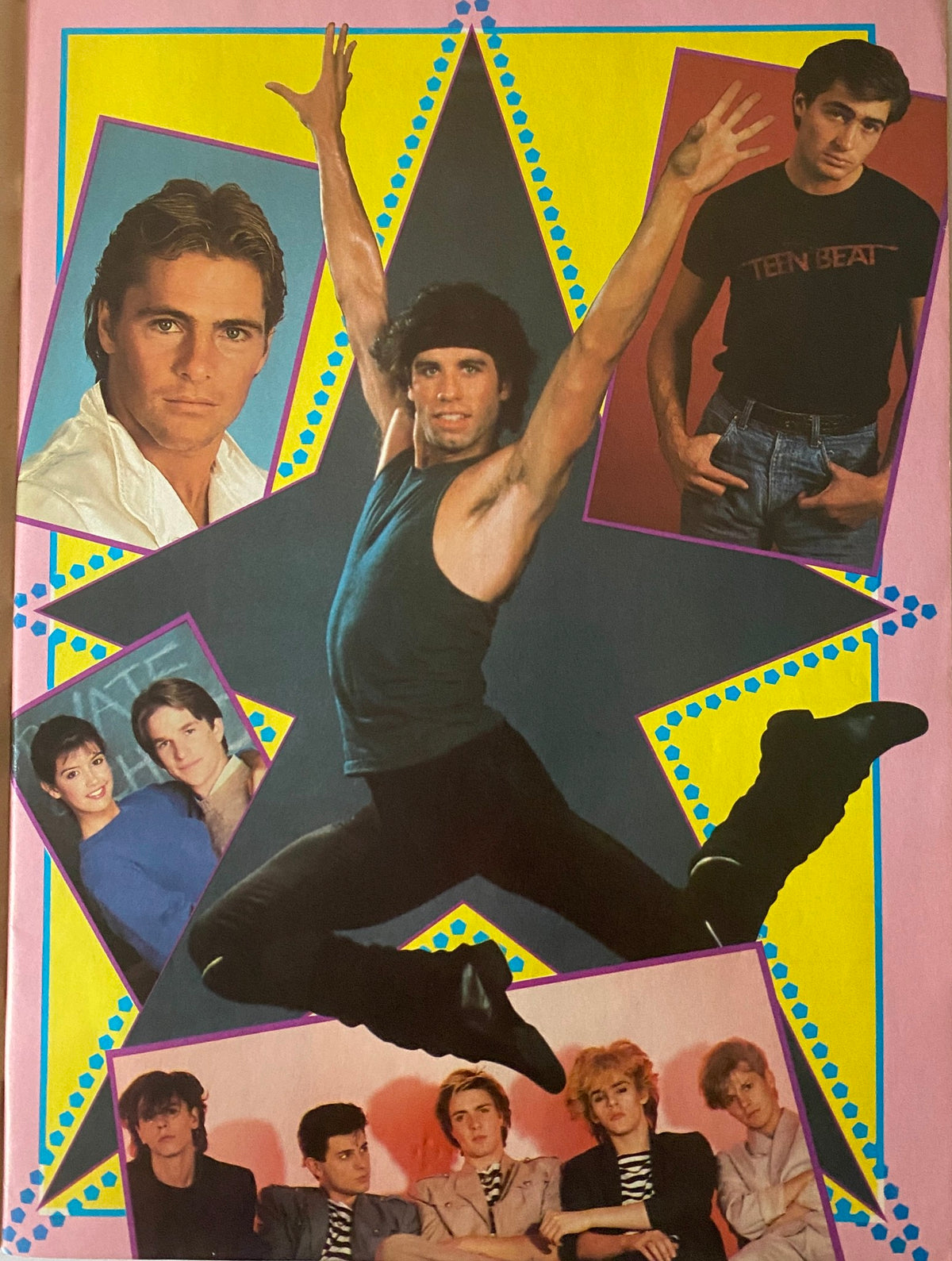 Color fold-out poster from Teen Beat Magazine September 1983 featuring John Travolta and other popular teen idols of the era.