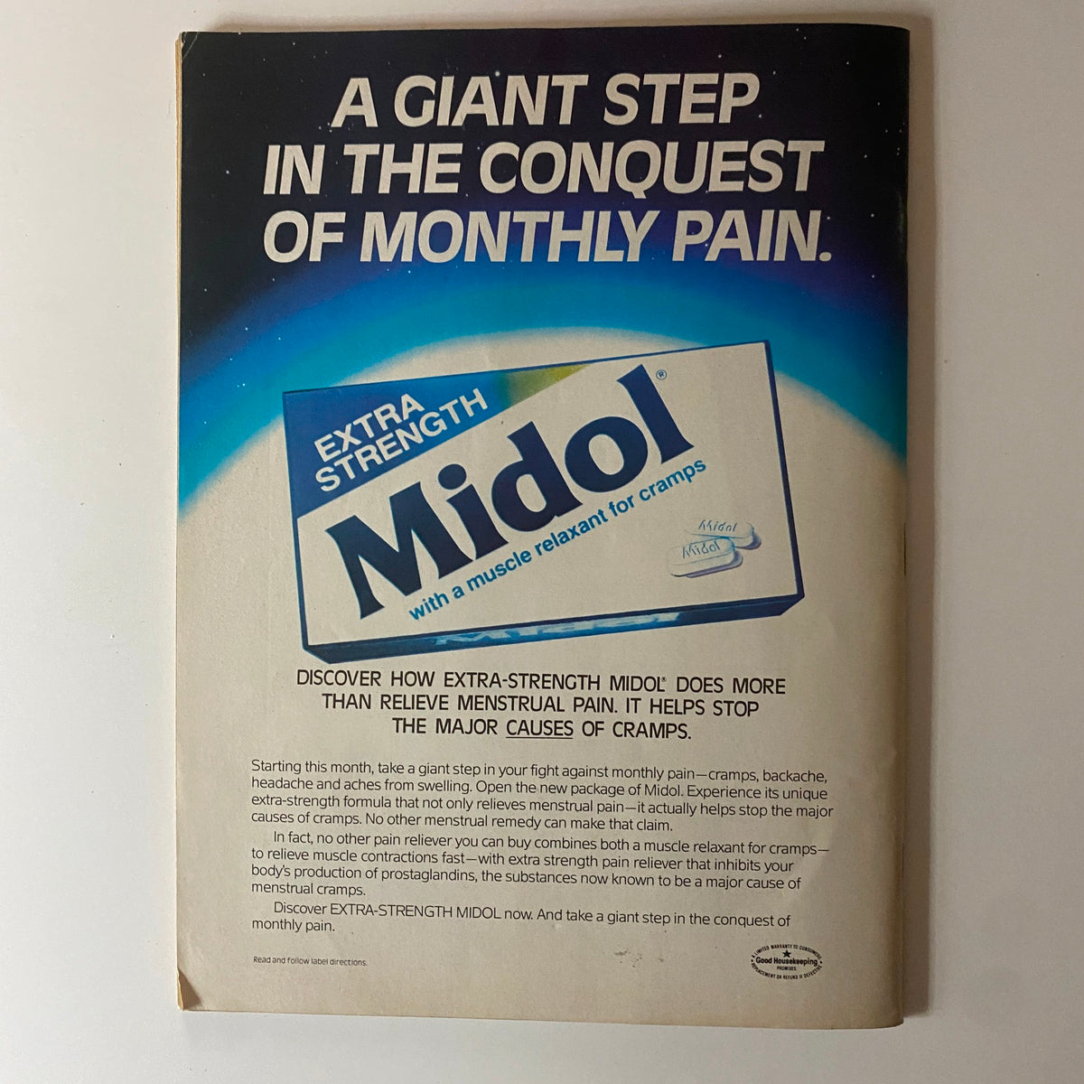 Back cover of Teen Beat Magazine September 1983, promoting Extra Strength Midol with an advertisement highlighting its effectiveness against menstrual cramps.