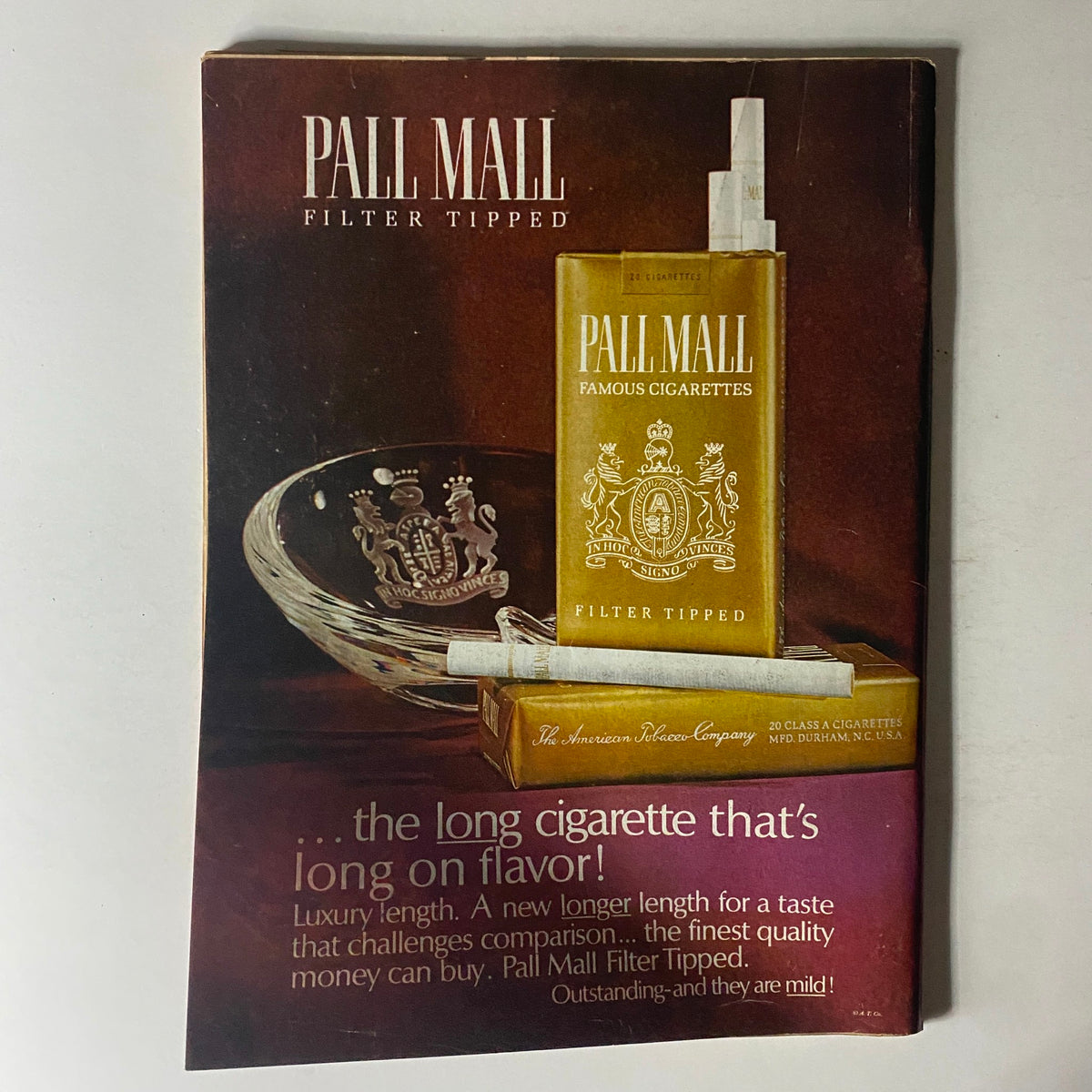 Vintage advertisement for Pall Mall Filter Tipped cigarettes, emphasizing luxury and flavor, as seen in the April 1, 1966 issue of Time Magazine, Vol 87 No. 13.