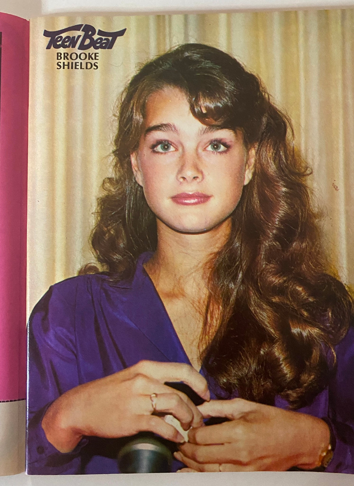 Color page with a portrait of Brooke Shields featured in Teen Beat Magazine May 1981.
