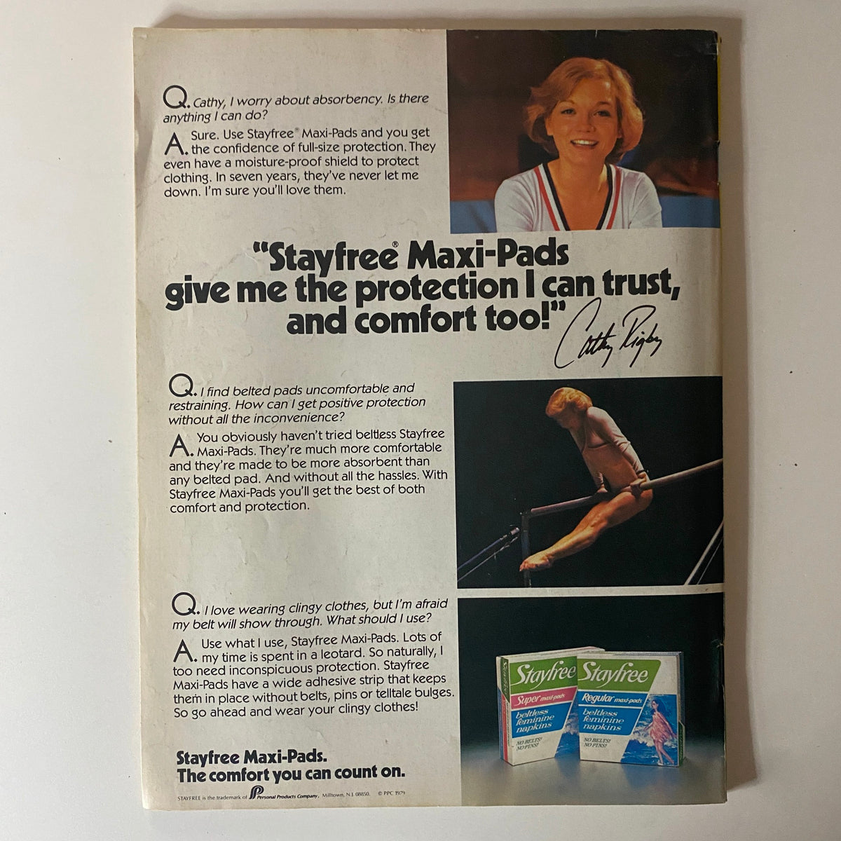 Teen Beat Magazine July 1980 advertisement for Stayfree Maxi-Pads, featuring a comfortable and stylish approach to feminine hygiene, promoting reliability and trust.