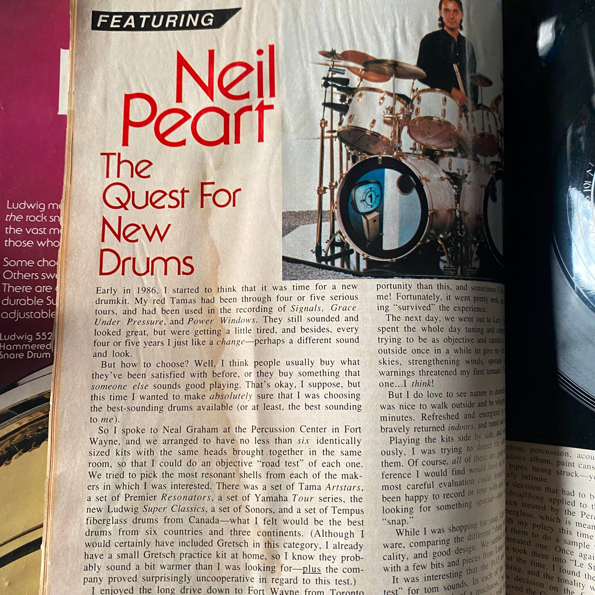 Teen Machine Magazine September 1980 article page featuring Neil Peart discussing his new drums and musical inspirations.