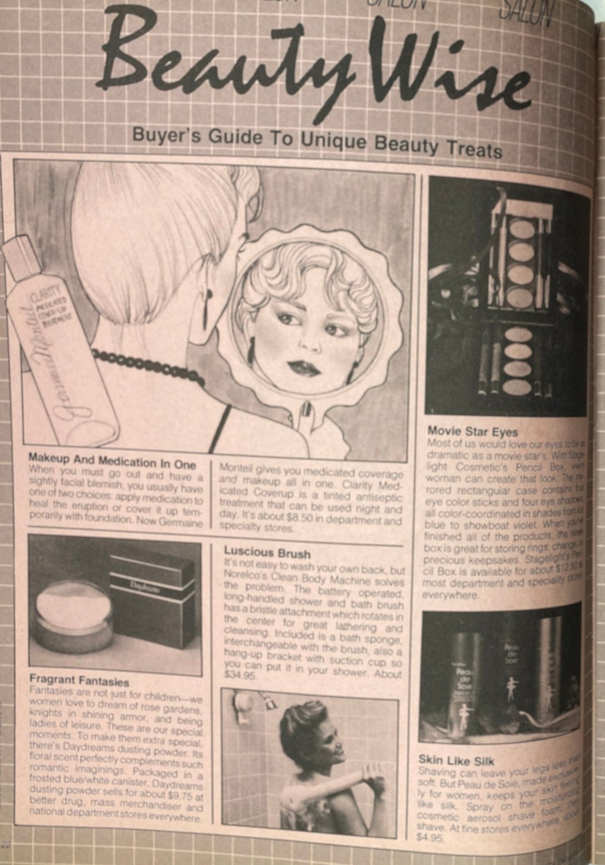 Excerpt from Beauty Digest Magazine displaying a buyer's guide to unique beauty treatments, emphasizing beauty and self-care.