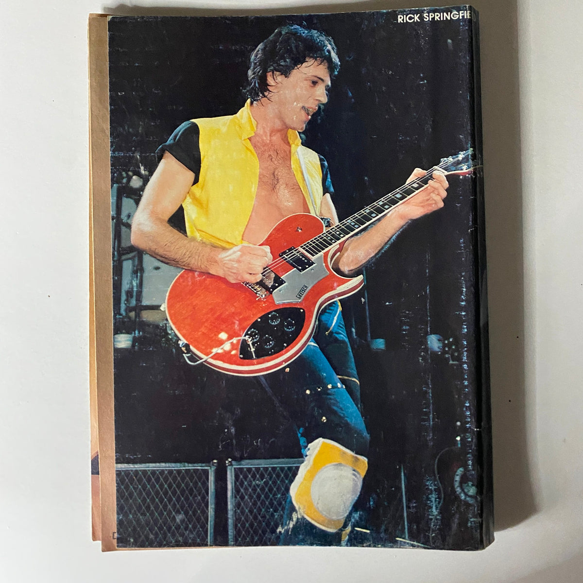 Rock Stars Photo Album No. 7 featuring Rick Springfield on stage with an electric guitar, showcasing the dynamic look and style of rock performances from the 1980s.