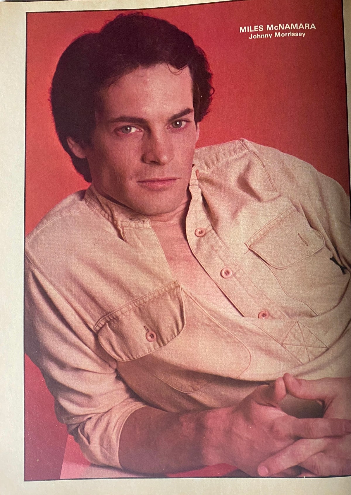 Close-up of Miles McNamara from the Photoplay Soaperstar Magazine Summer 1982, showcasing his classic style and confident demeanor.