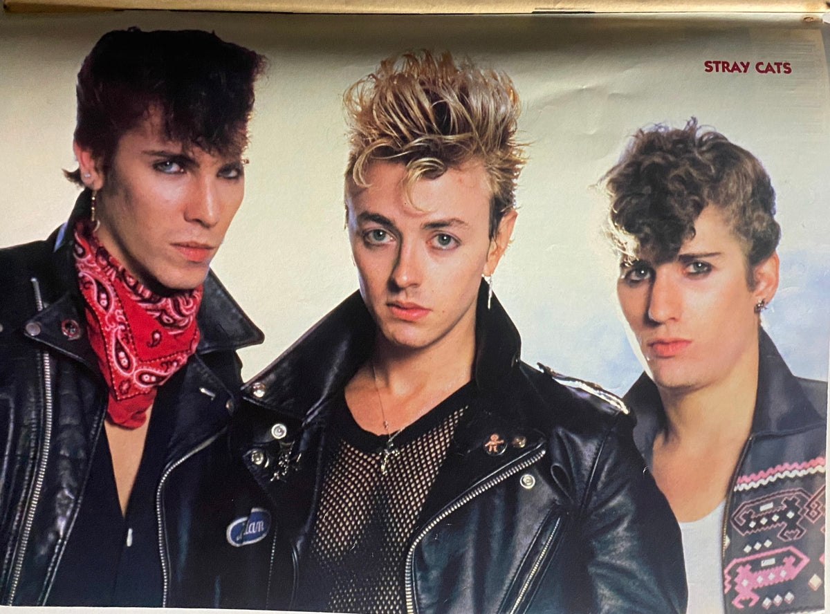 Original poster included in Rock World Magazine May 1984, showcasing the iconic rock band Stray Cats.