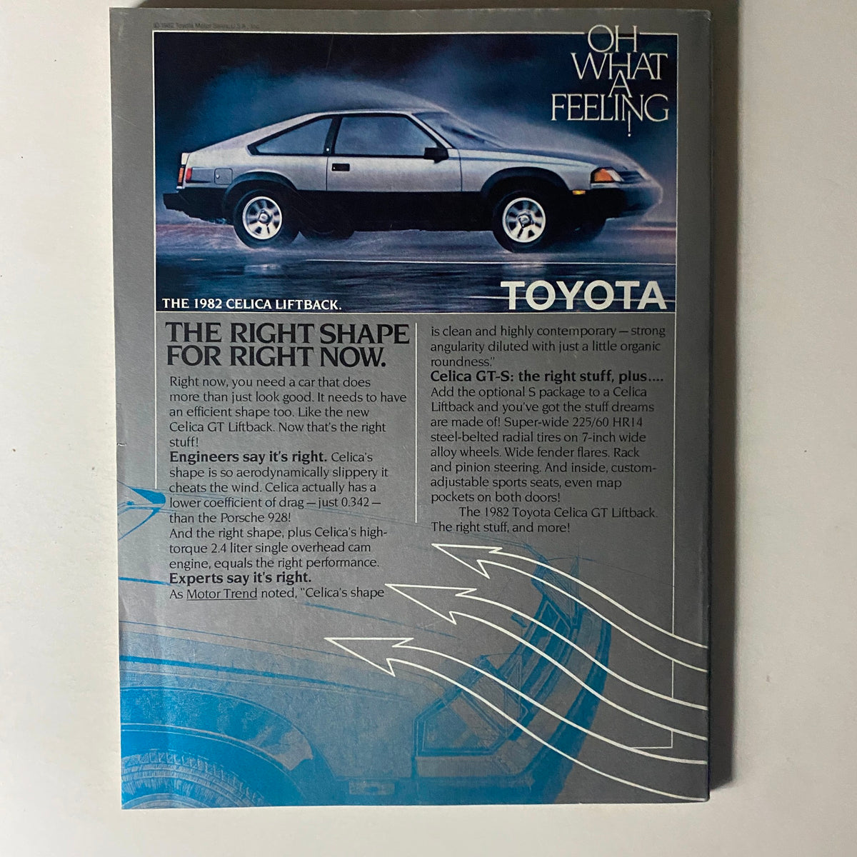 Advertisement for the 1982 Toyota Celica Liftback featured in the 1982 New York Yankees Official Yearbook.