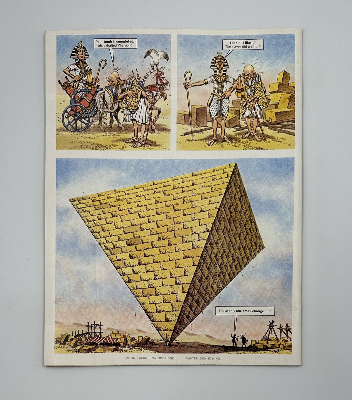 MAD Magazine No. 253 March 1985 features a humorous comic strip depicting ancient Egyptians with a pyramid, in a lighthearted take on construction and historical themes. This issue includes iconic references like Ghostbusters, Purple Rain, and Karate Kid, graded Fine (FN 6.0).