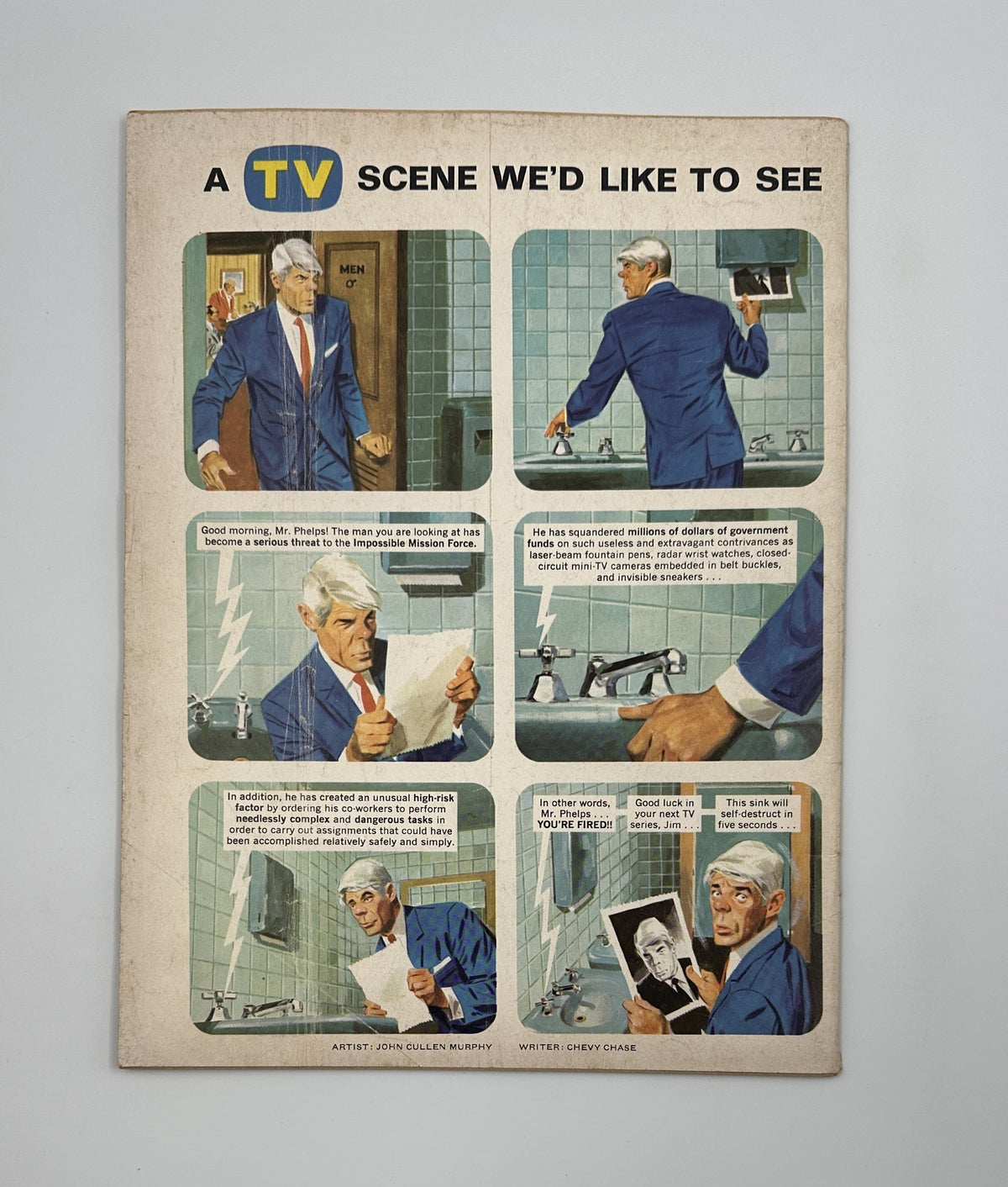 Back cover of MAD Magazine No. 134 April 1970 showcasing a comic strip titled 'A TV Scene We'd Like to See', highlighting its satirical content.