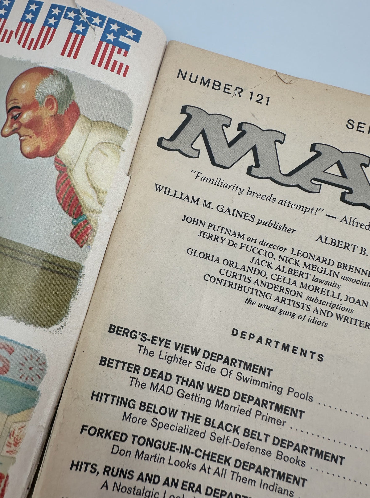 MAD Magazine No. 121 September 1968 - Detailed close-up of the cover, featuring classic MAD Magazine artwork and text, emphasizing humor and satire.
