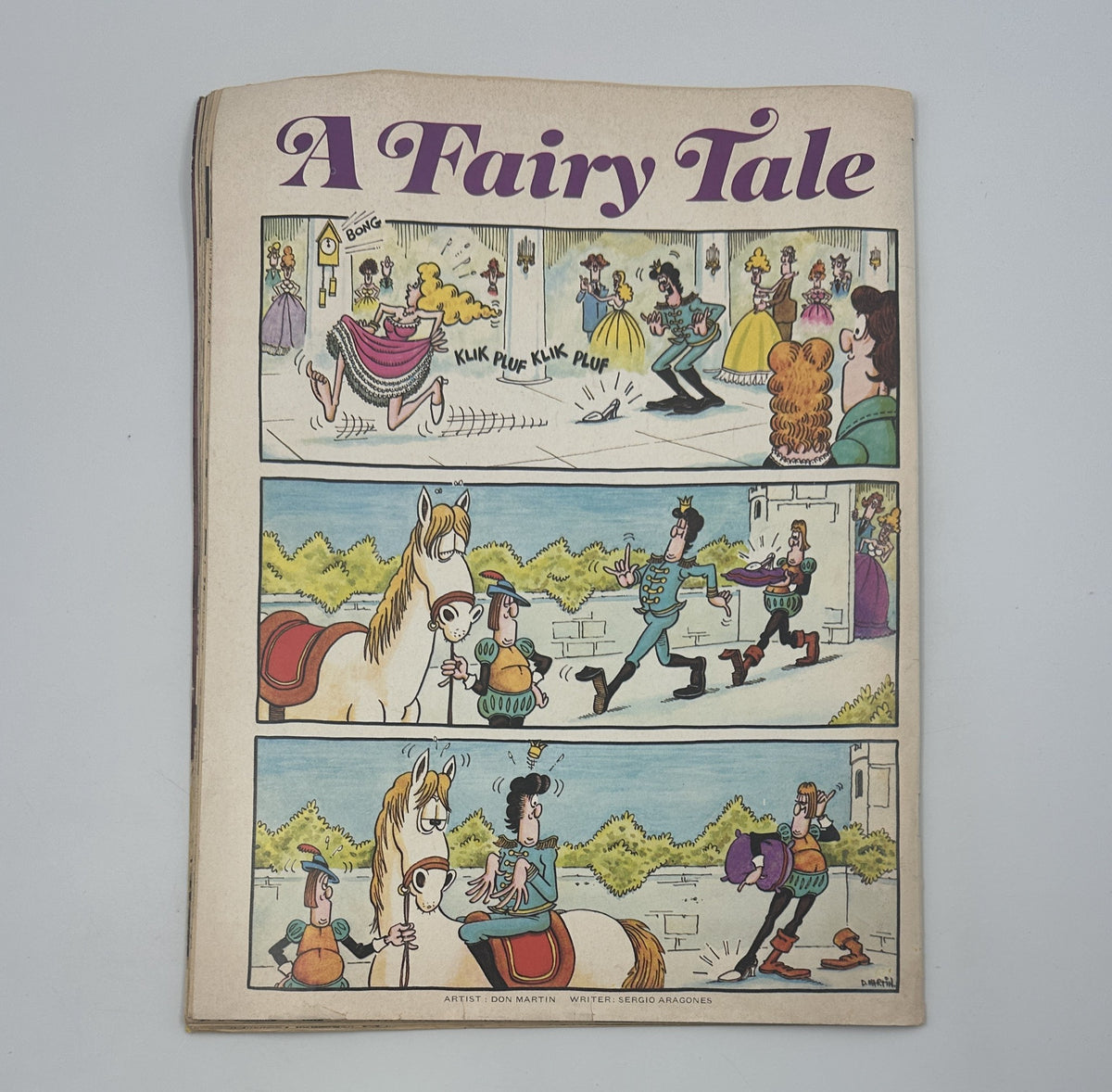 Cover page of a comic titled 'A Fairy Tale' featured in MAD Magazine No. 195 December 1977, showcasing artistic illustrations by Don Martin.
