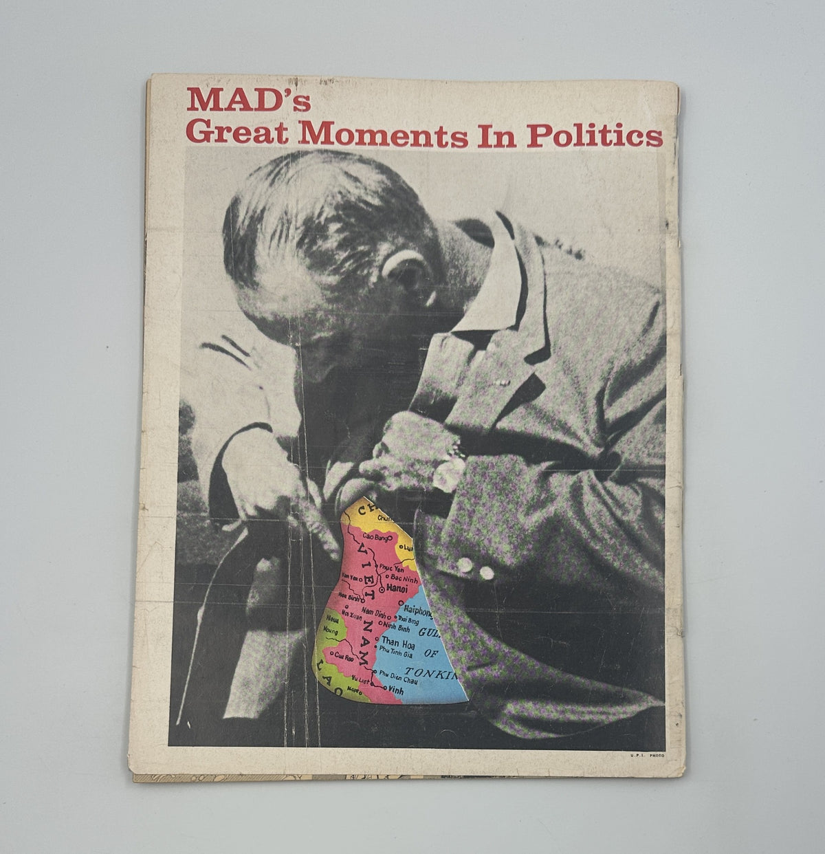 MAD Magazine No. 116 January 1968 cover showcasing 'MAD's Great Moments In Politics' with a vintage image, highlighting political satire. Graded Good (G 2.0) with significant wear.