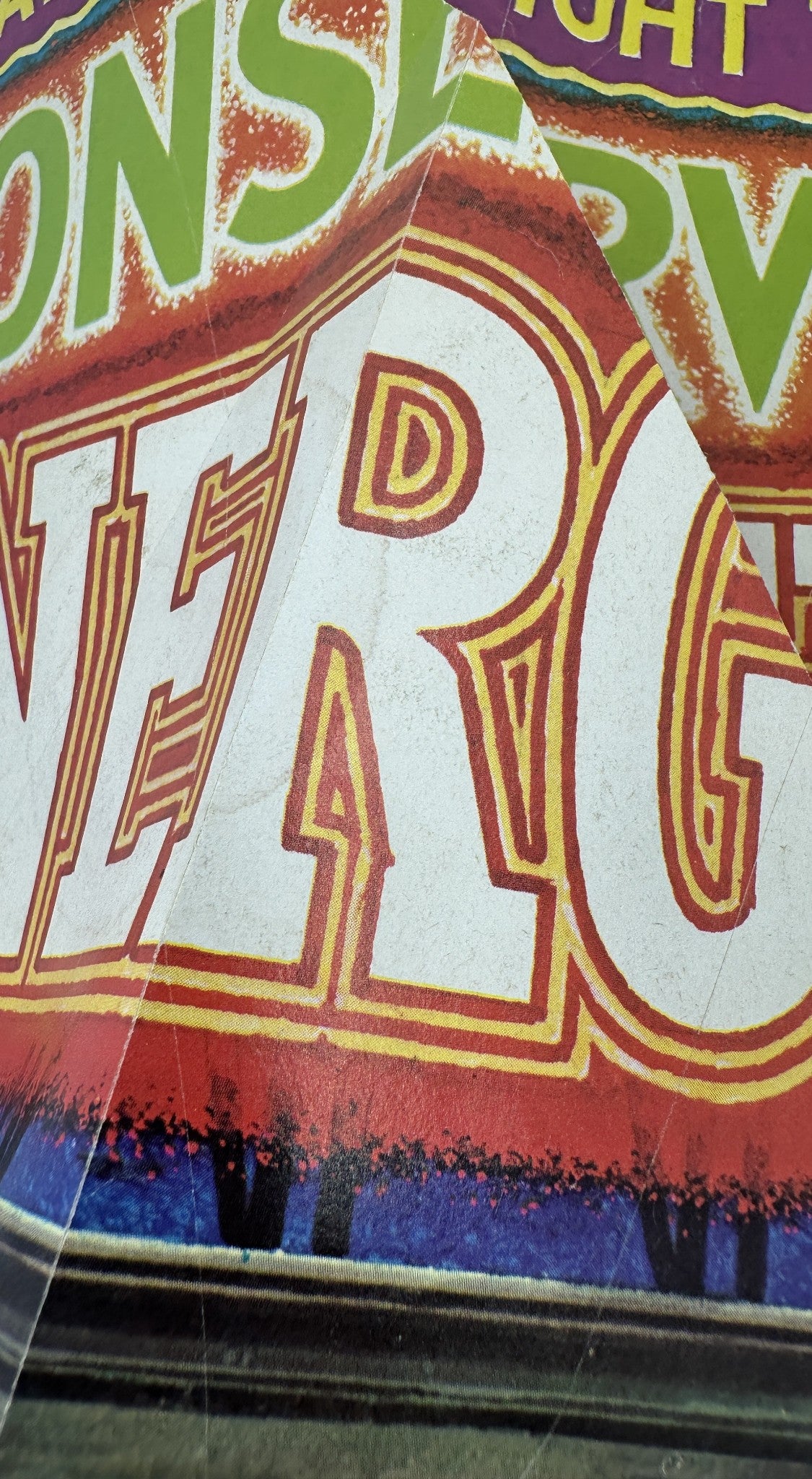 Close-up shot of the fold-in page from MAD Magazine No. 168 July 1974, showcasing the decorative text 'ENERGY' with notes from various departments.