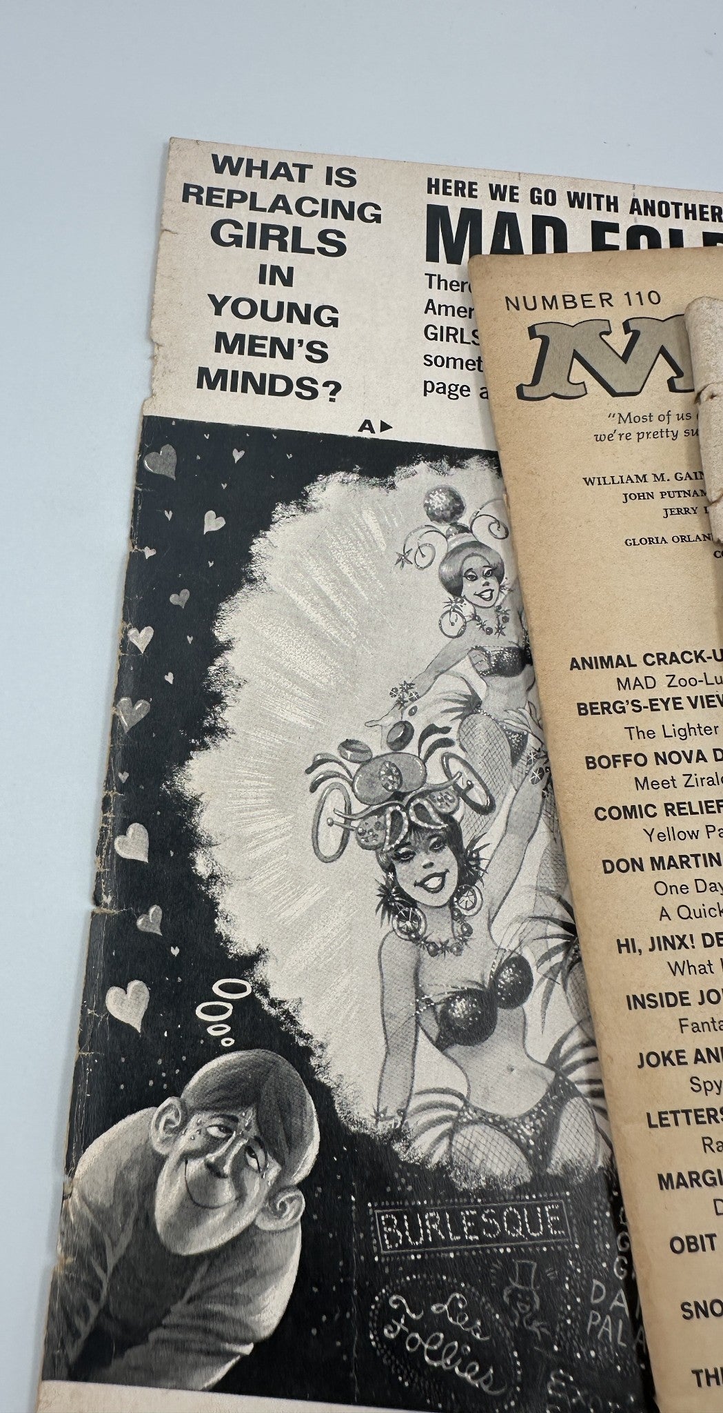 Another page from MAD Magazine No. 110 April 1967 displaying humorous content with the headline about women, emphasizing the magazine's comedic style.