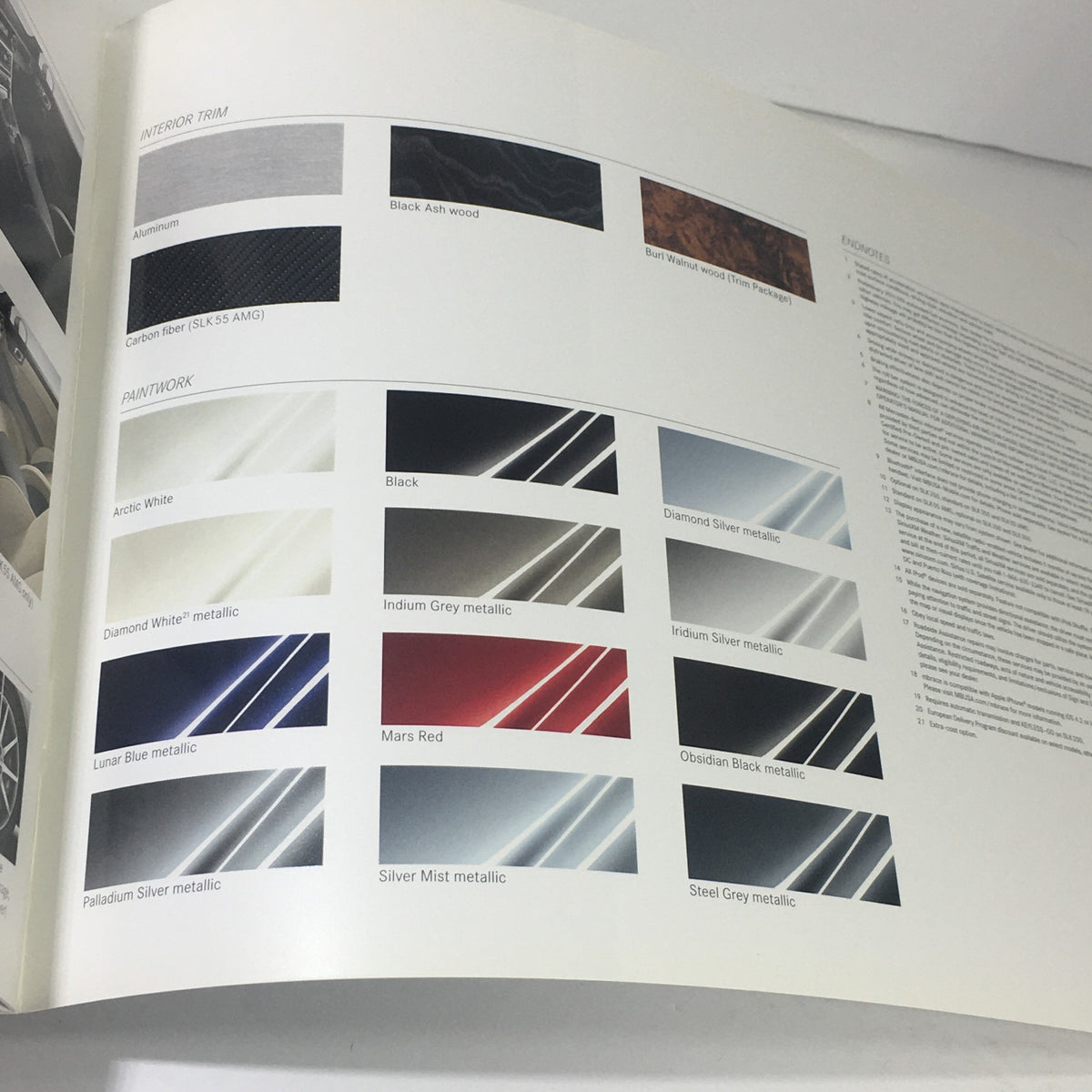 Interior color and trim options page from the 2013 Mercedes-Benz SLK-Class Dealership Car Auto Brochure Catalog.