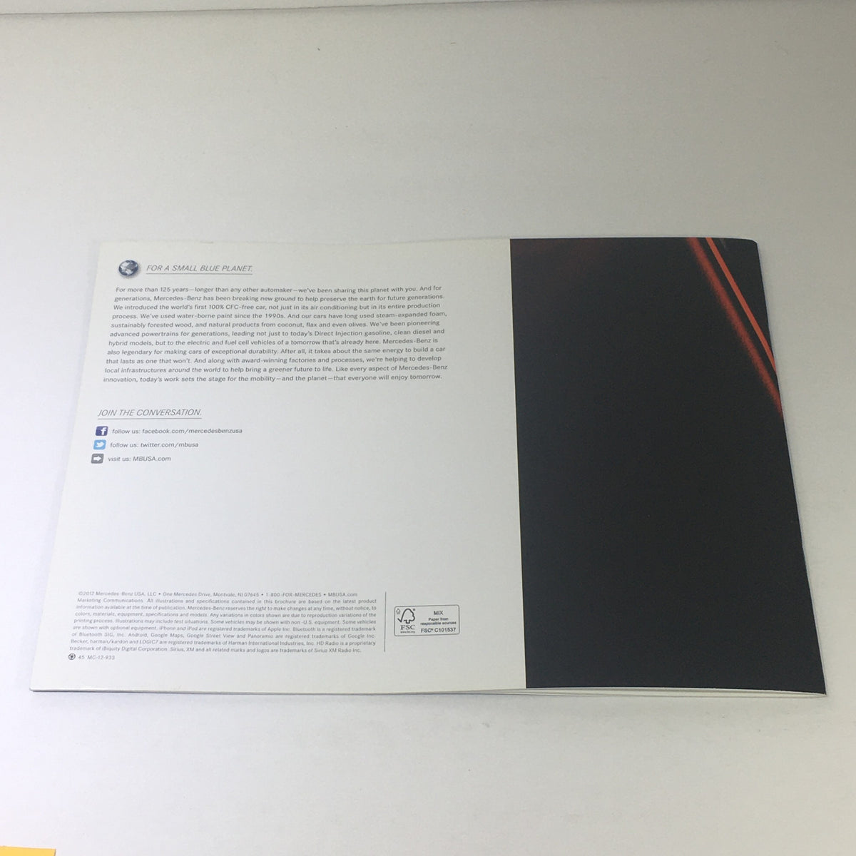 Back cover of the 2013 Mercedes-Benz SLK-Class Dealership Car Auto Brochure Catalog featuring contact information and branding.