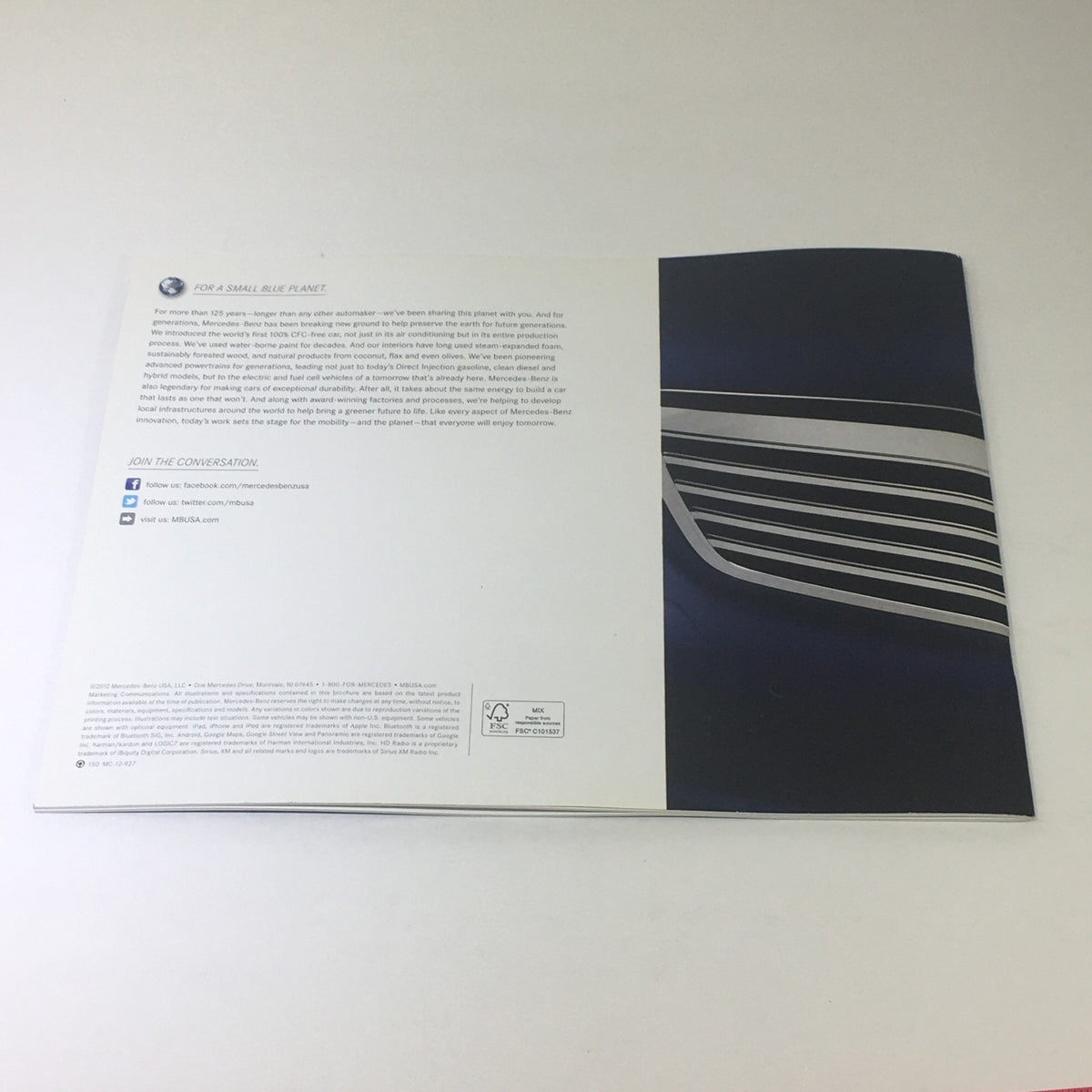 2013 Mercedes-Benz E-Class Sedan and Wagon Dealership Car Auto Brochure Catalog back cover showcasing brand logo and environmental message.