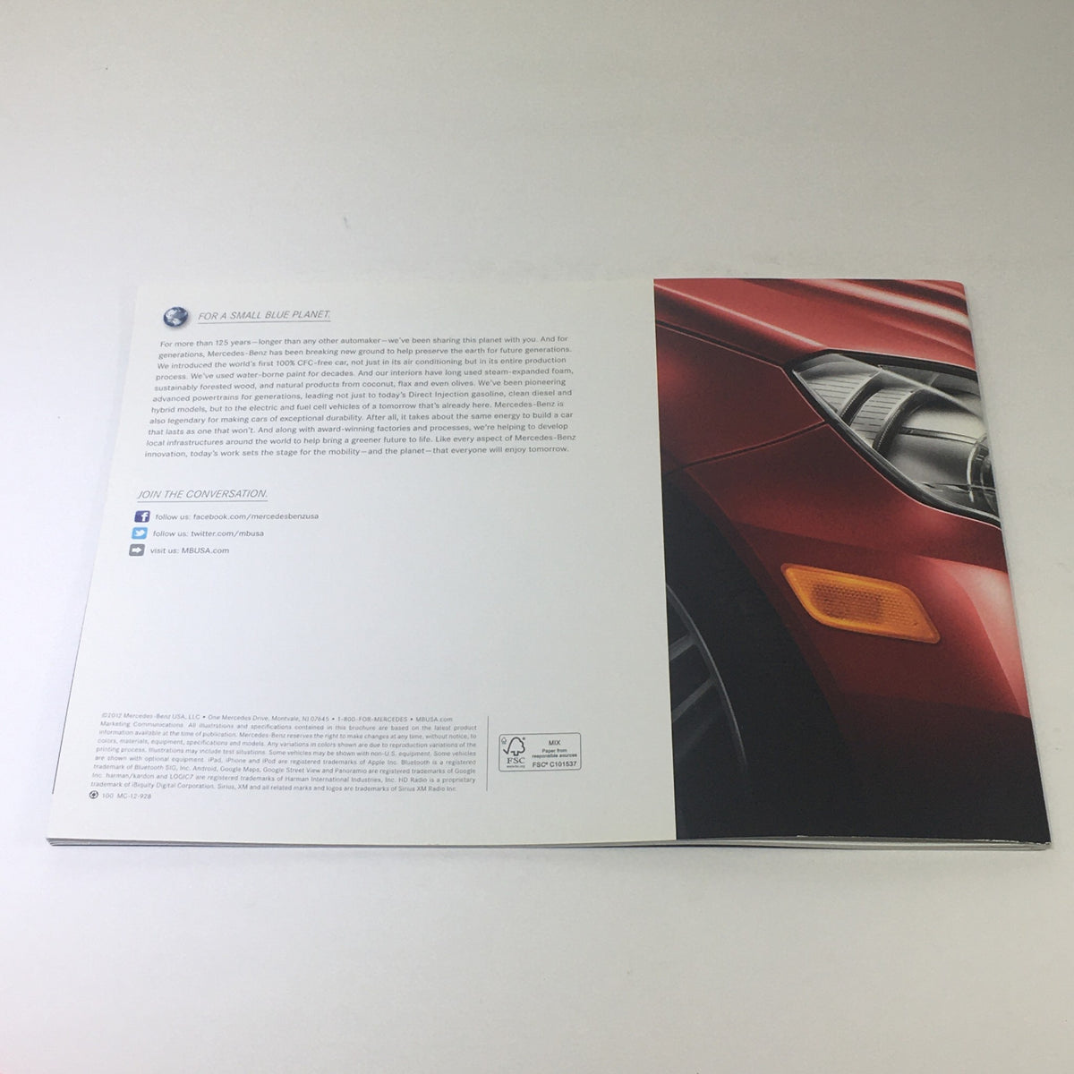 2013 Mercedes-Benz E-Class Coupe Cabriolet Dealership Car Auto Brochure Catalog back cover with contact information and sustainability message.