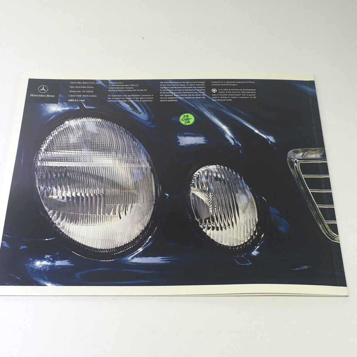 2002 Mercedes-Benz CLK-Class Dealership Car Auto Brochure Catalog featuring close-up of headlights and front grille.