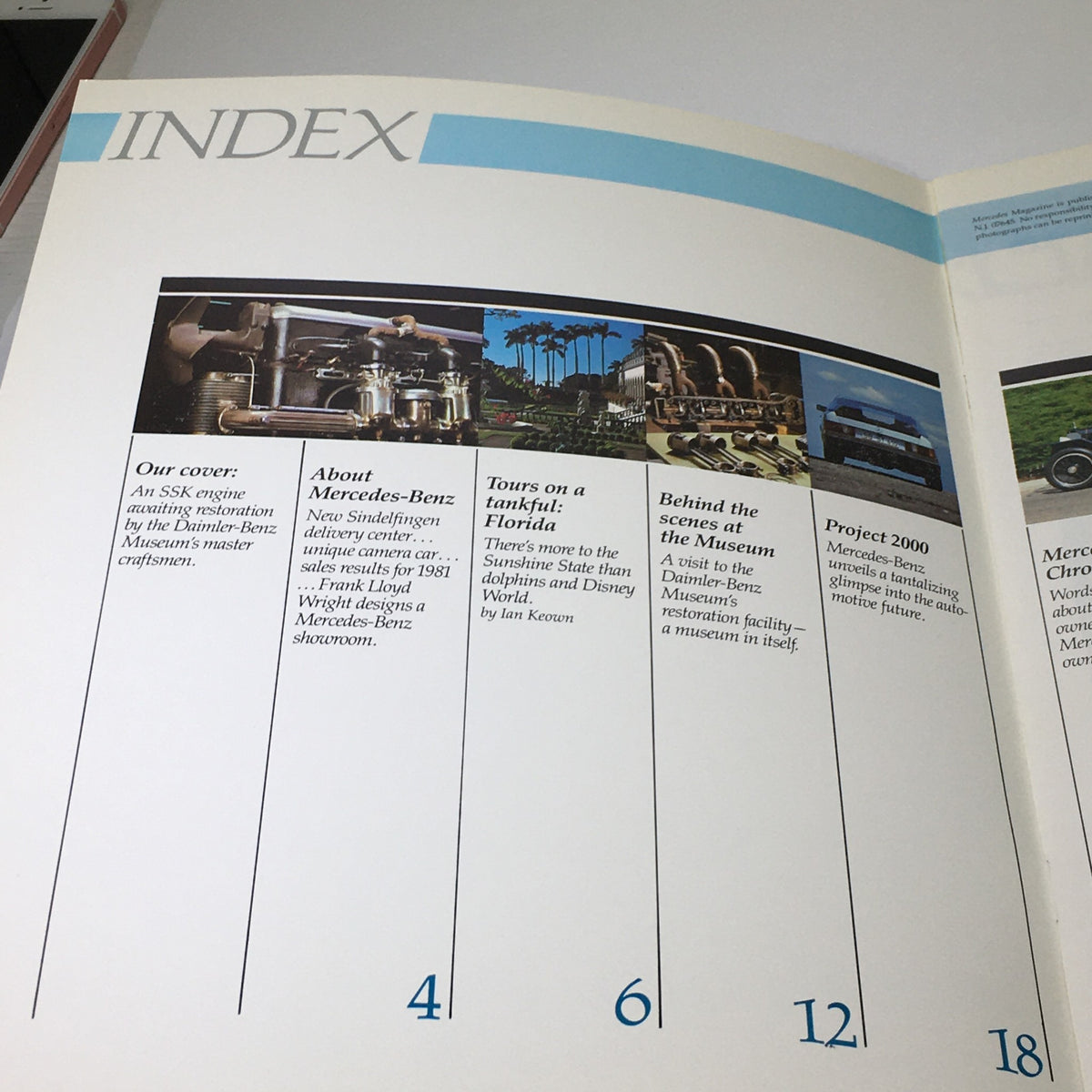 Index page of the 1982 Mercedes-Benz Volume V Dealership Car Auto Brochure Catalog presenting the content layout and topics inside.