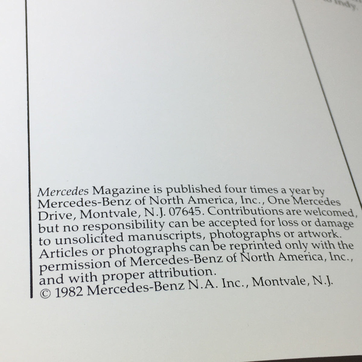 Publication information page of the 1982 Mercedes-Benz Volume VI Dealership Car Auto Brochure Catalog including disclaimers and copyright details.